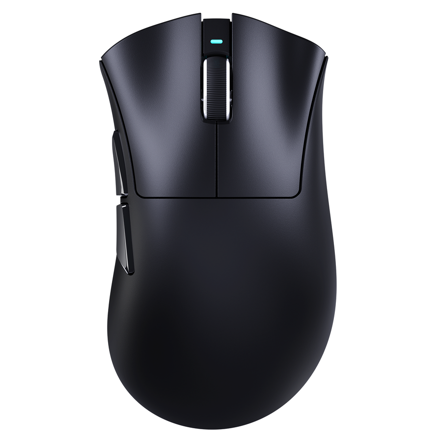 A gaming mouse presented in a clean desktop setup for evaluating its overall physical design and everyday usability.