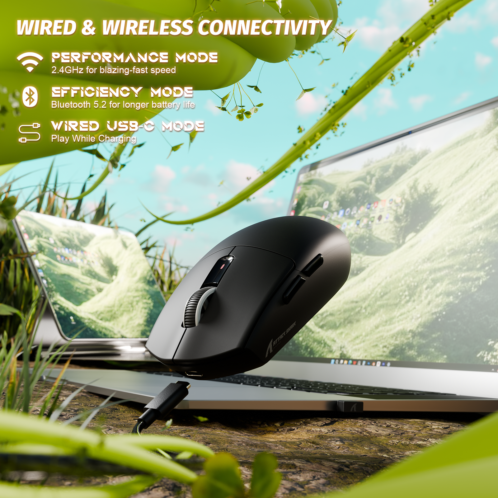 Souris de jeu sans fil tri-mode ATTACK SHARK G3 25 000 DPI ultra légère