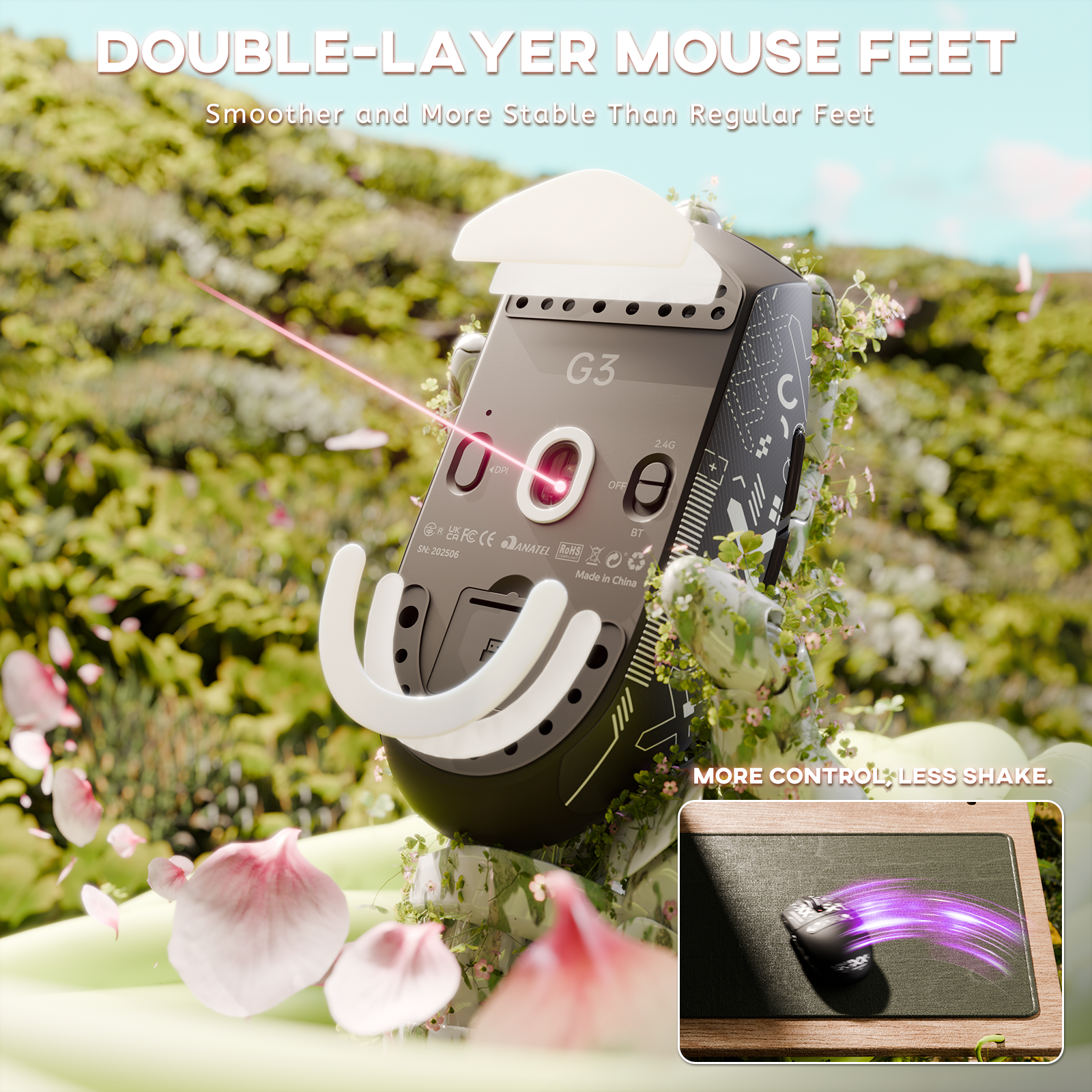 Souris de jeu sans fil tri-mode ATTACK SHARK G3 25 000 DPI ultra légère