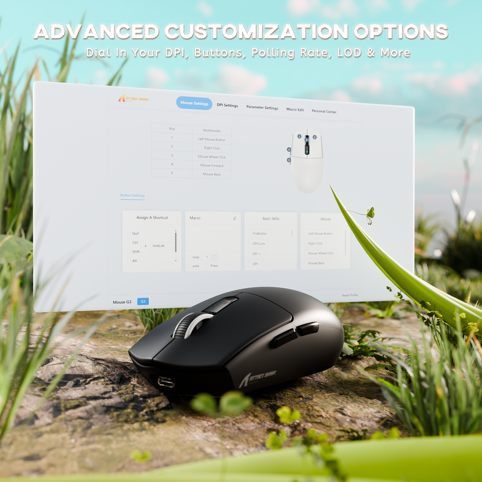 Souris de jeu sans fil tri-mode ATTACK SHARK G3 25 000 DPI ultra légère