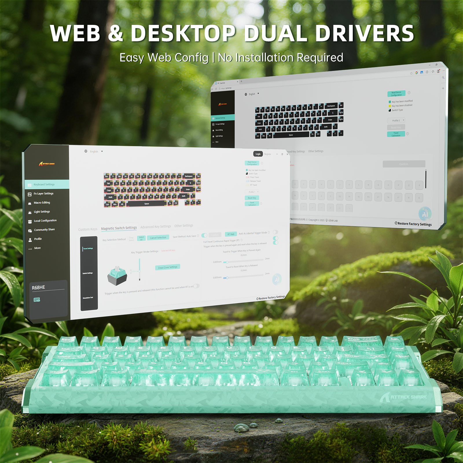 Clavier ATTACK SHARK R68 HE en fibre de carbone avec interrupteurs magnétiques à déclenchement rapide