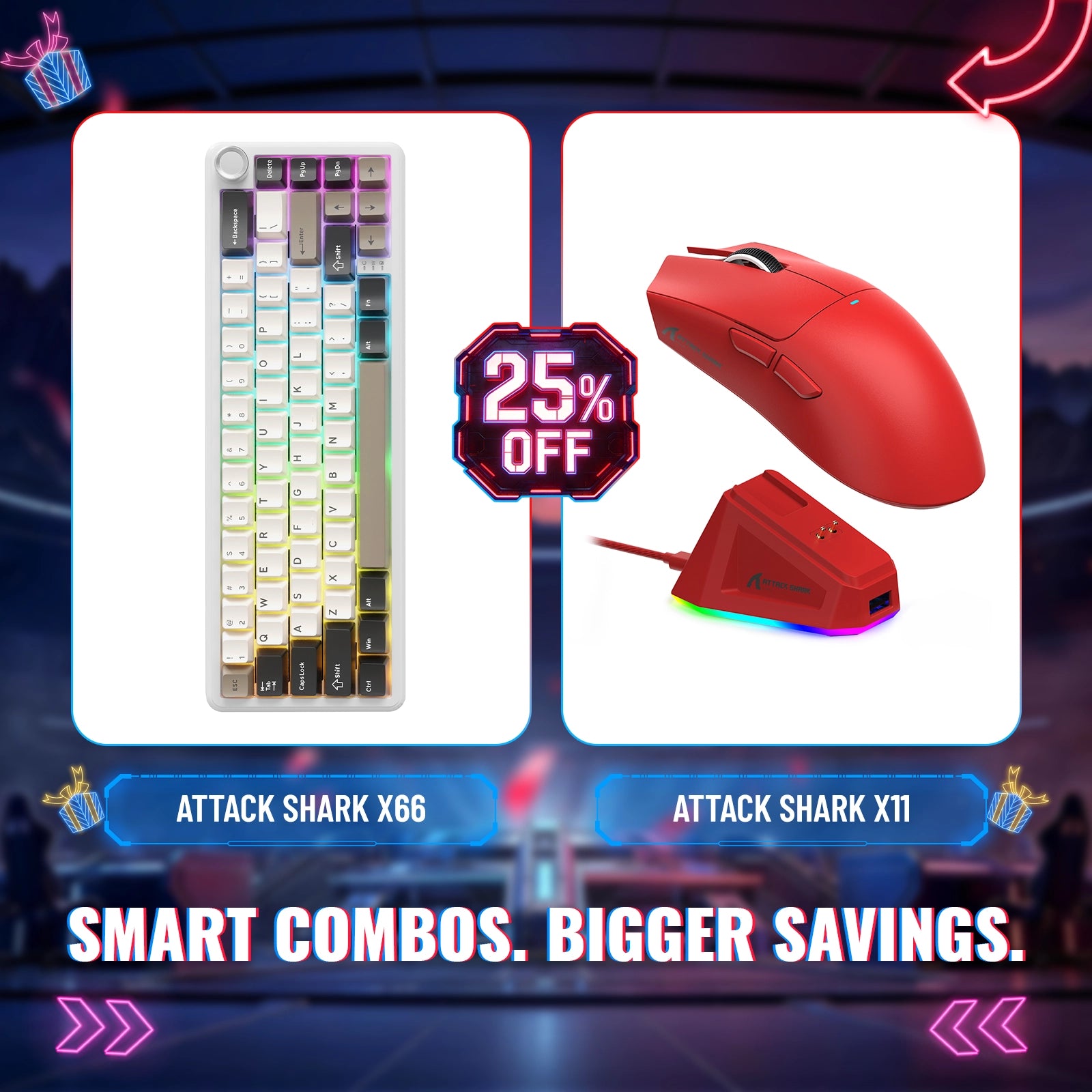 Pack clavier mécanique sans fil ATTACK SHARK X66 + souris de jeu sans fil X11