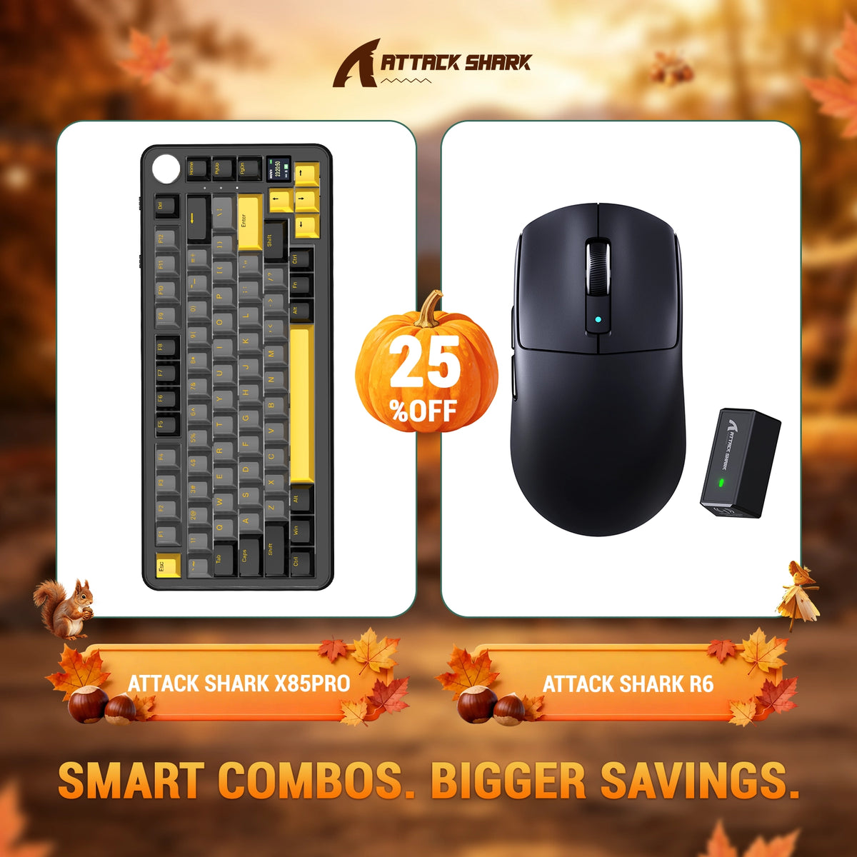 Ensemble clavier mécanique à joint ATTACK SHARK X85 PRO tri-mode + souris gaming sans fil R6