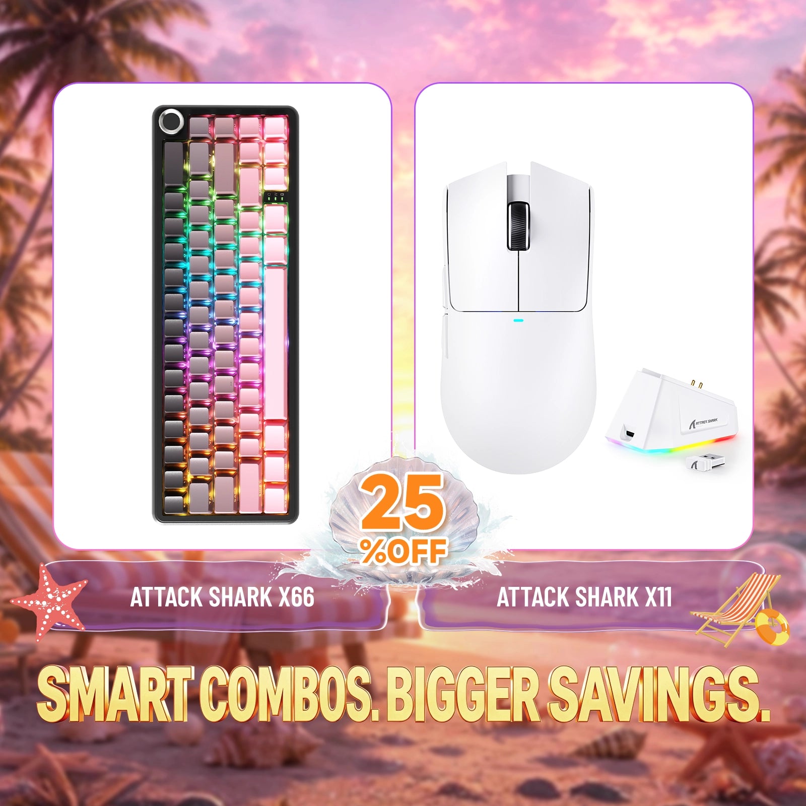 Pack clavier mécanique sans fil ATTACK SHARK X66 + souris gaming sans fil X11