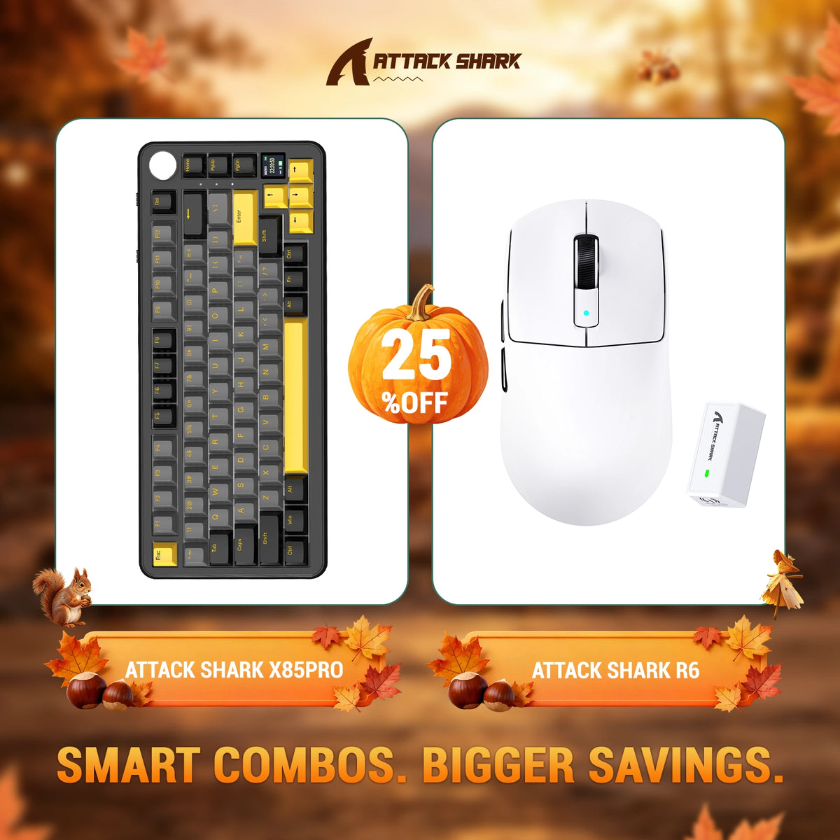 Ensemble clavier mécanique à joint ATTACK SHARK X85 PRO tri-mode + souris gaming sans fil R6