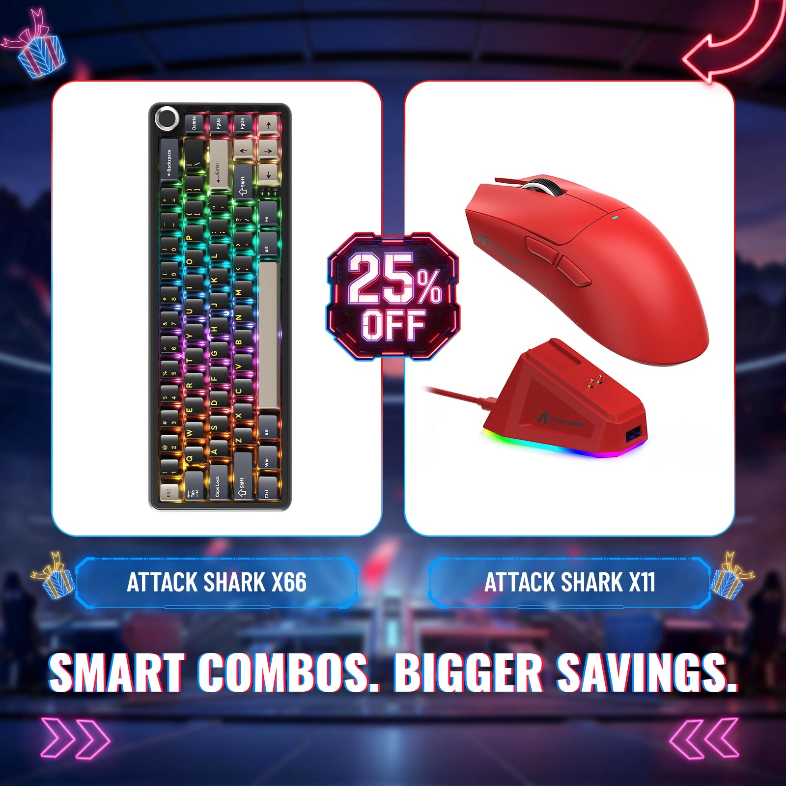 Pack clavier mécanique sans fil ATTACK SHARK X66 + souris de jeu sans fil X11