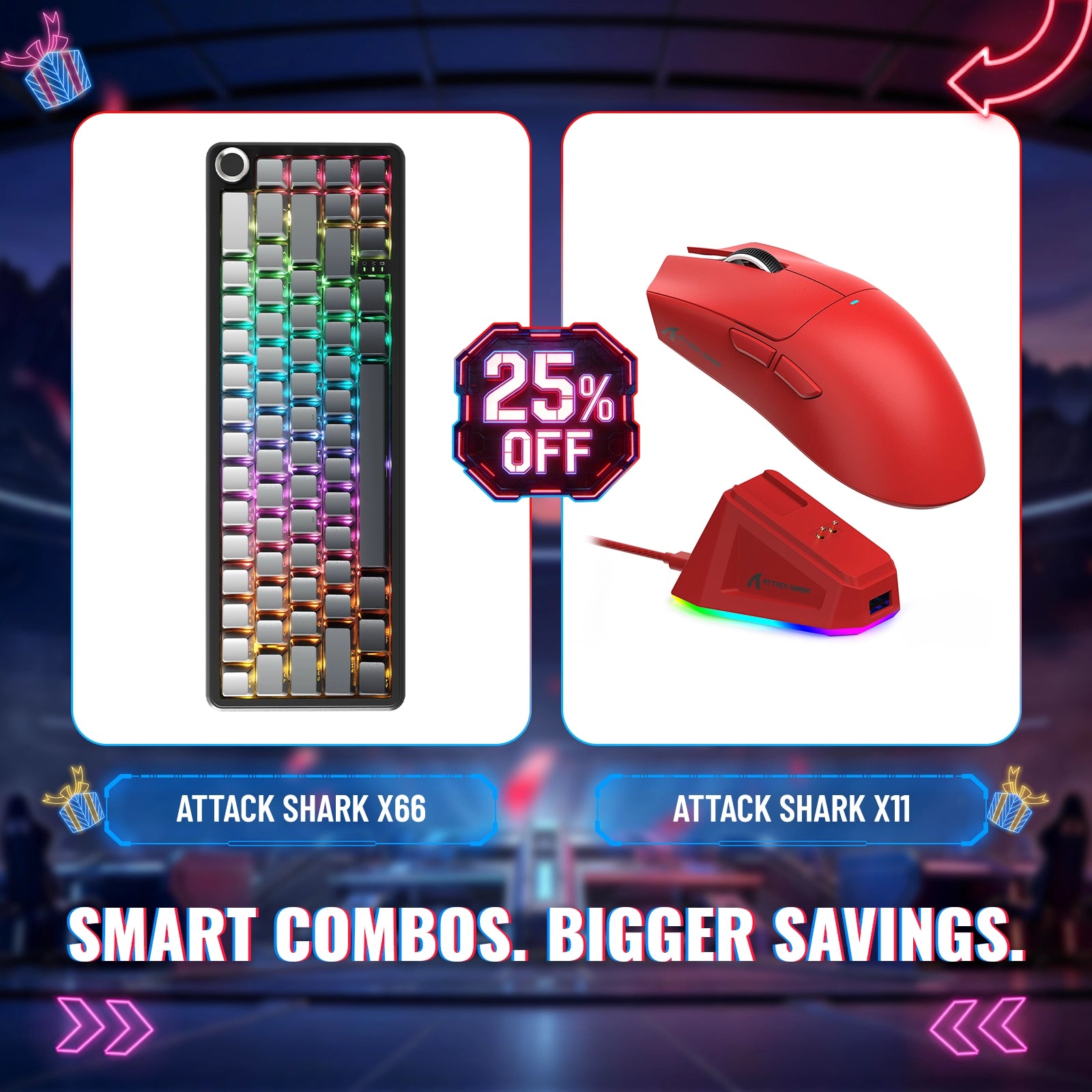 Pack clavier mécanique sans fil ATTACK SHARK X66 + souris de jeu sans fil X11