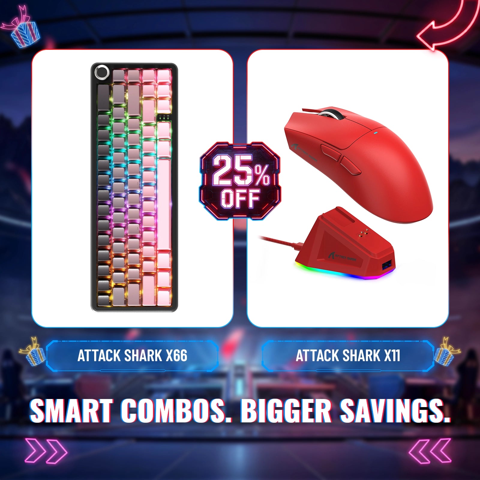 Pack clavier mécanique sans fil ATTACK SHARK X66 + souris de jeu sans fil X11