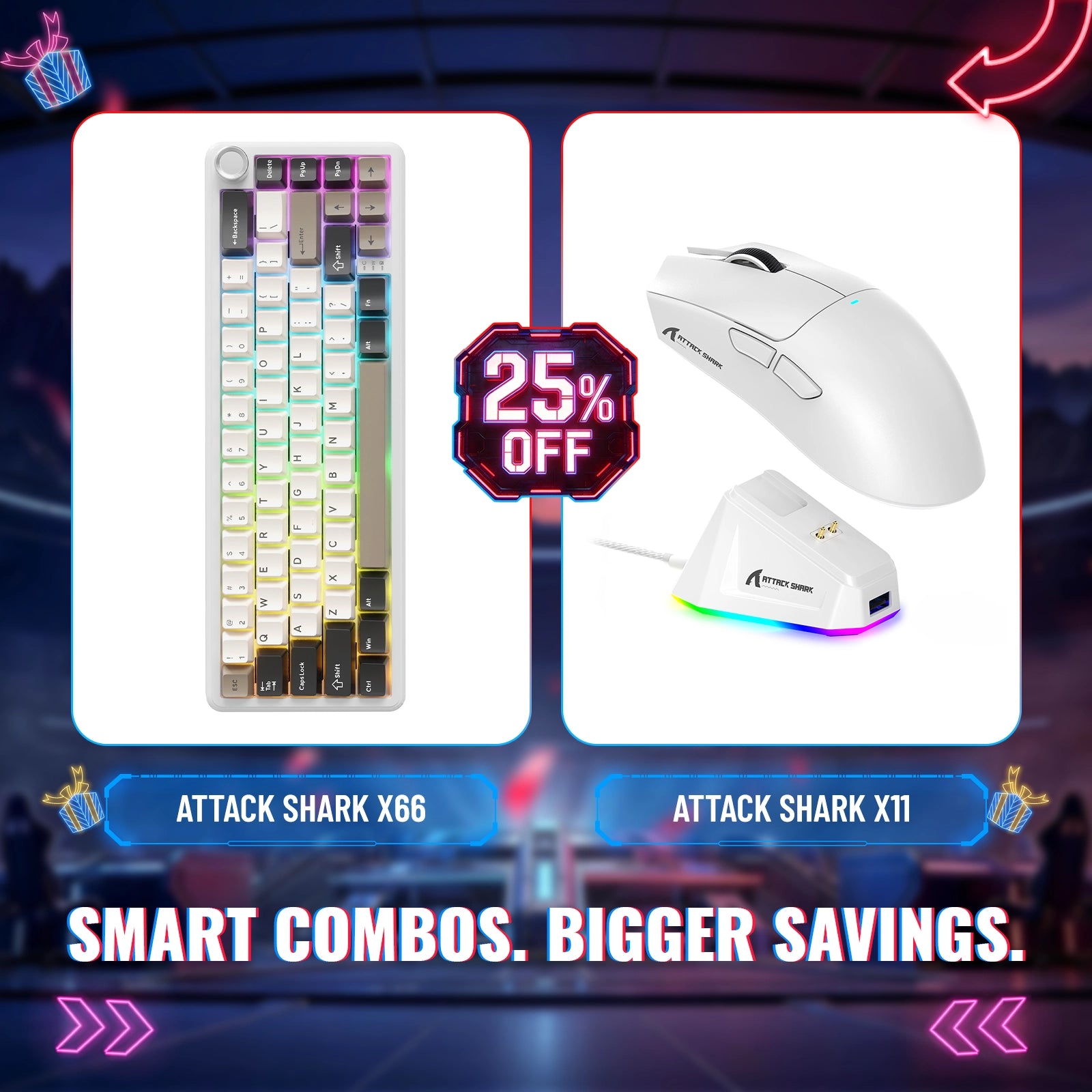 Pack clavier mécanique sans fil ATTACK SHARK X66 + souris de jeu sans fil X11