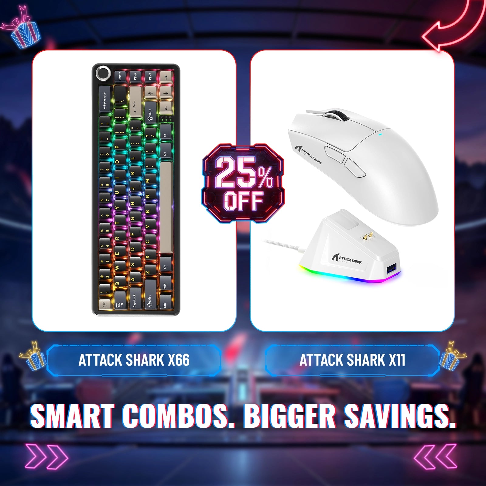 Pack clavier mécanique sans fil ATTACK SHARK X66 + souris de jeu sans fil X11