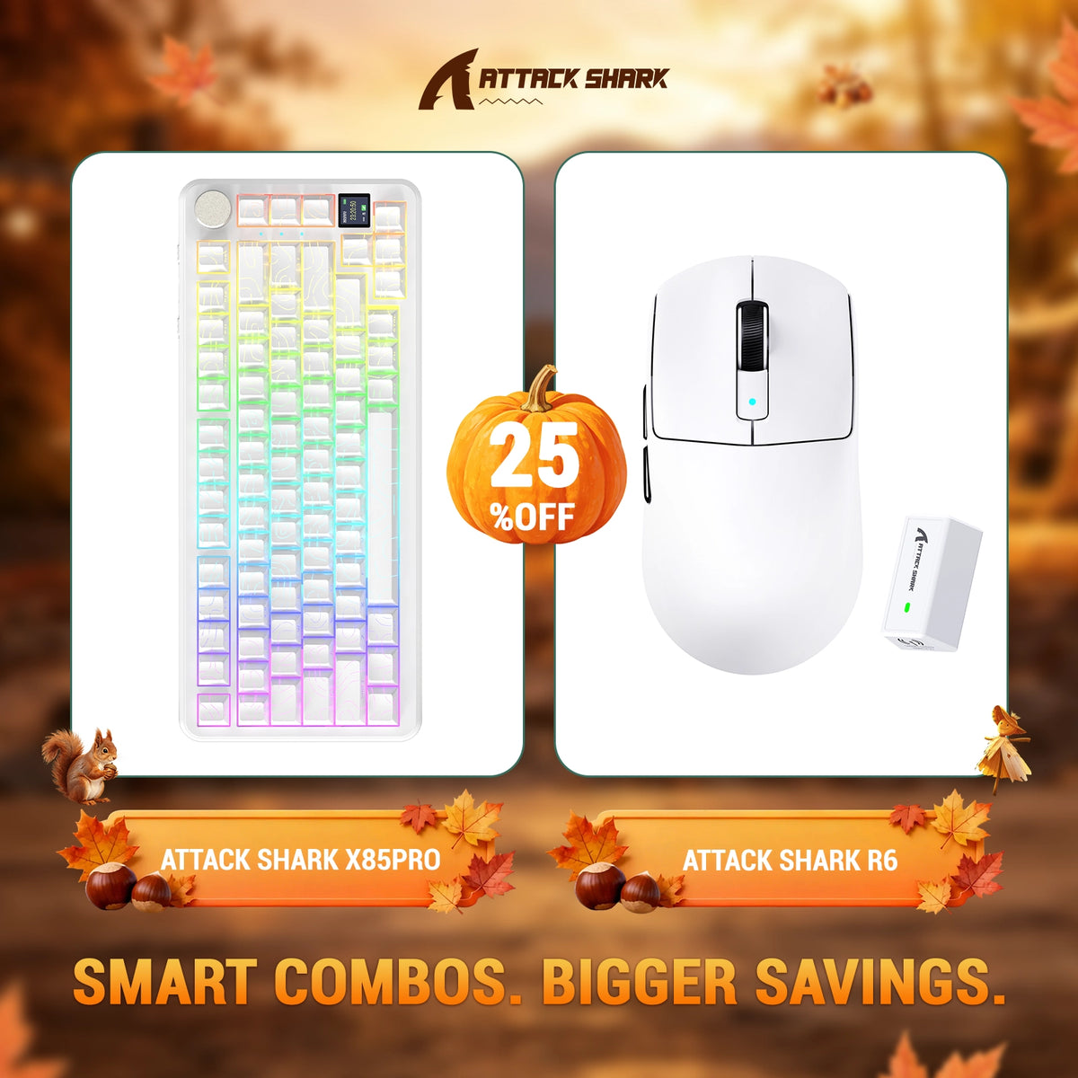 Ensemble clavier mécanique à joint ATTACK SHARK X85 PRO tri-mode + souris gaming sans fil R6