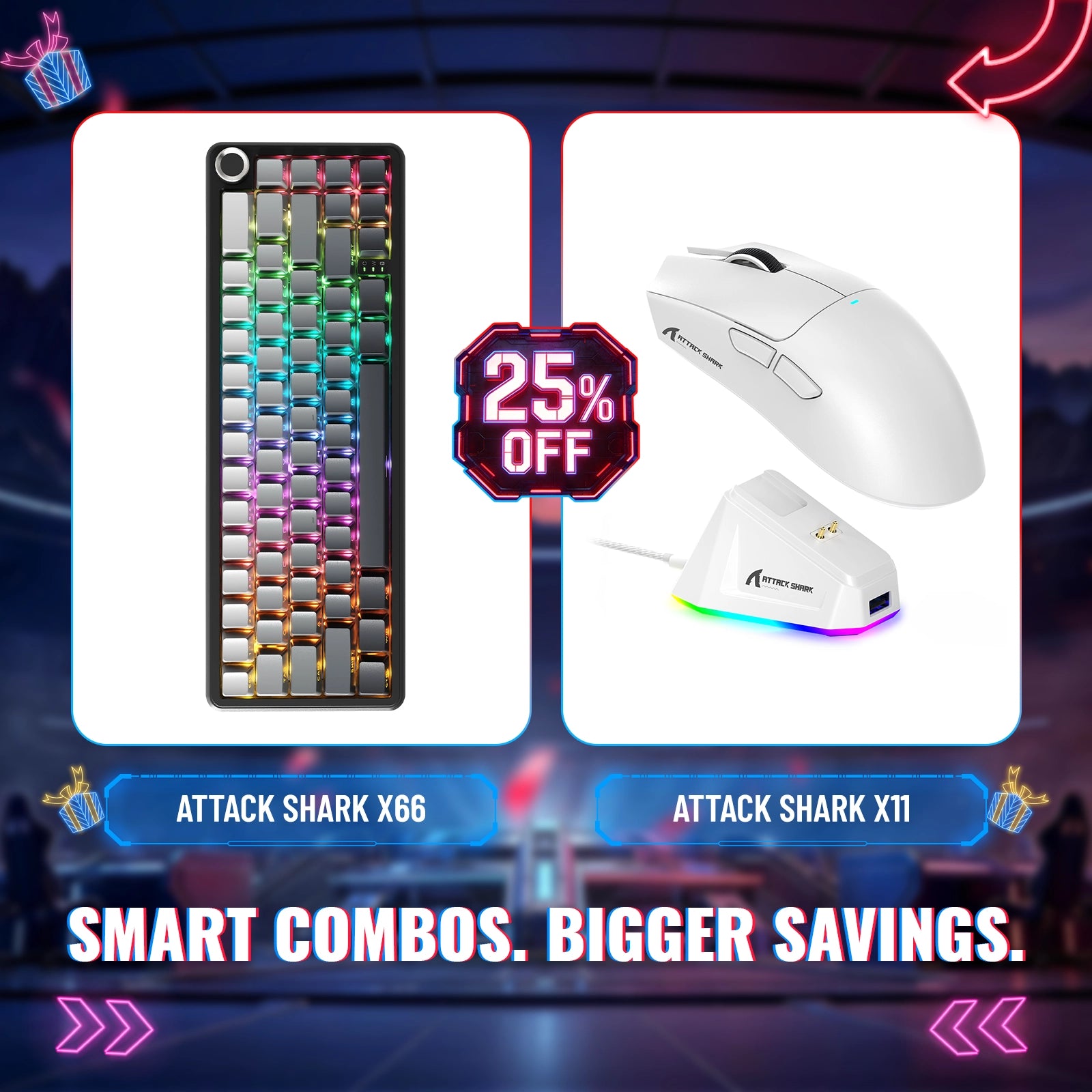 Pack clavier mécanique sans fil ATTACK SHARK X66 + souris de jeu sans fil X11