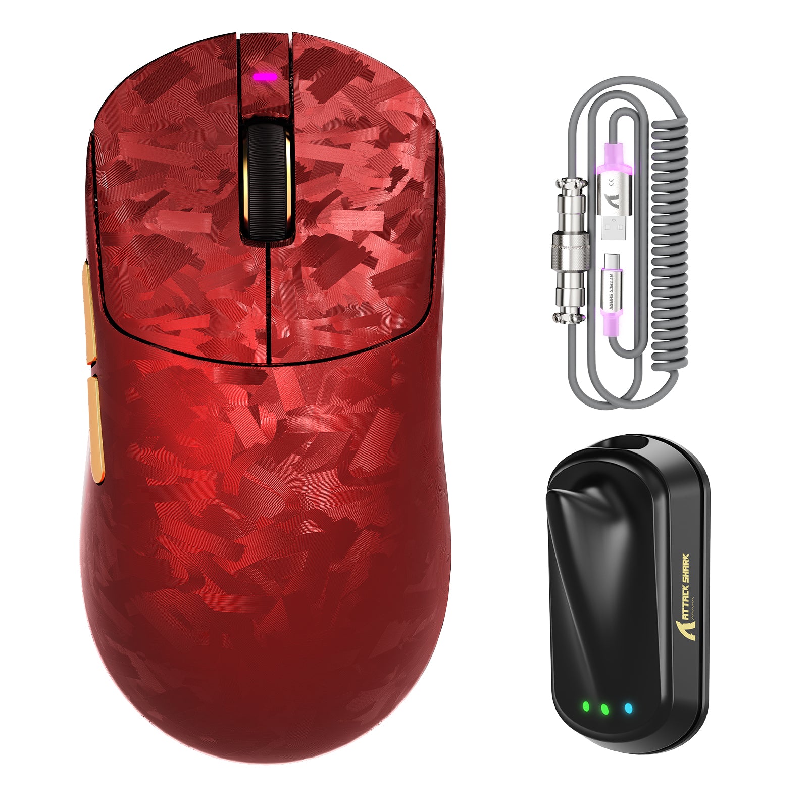 Souris de jeu sans fil ATTACK SHARK RS3 ULTRA en fibre de carbone PAW3955MAX avec câble LED Ultra C06