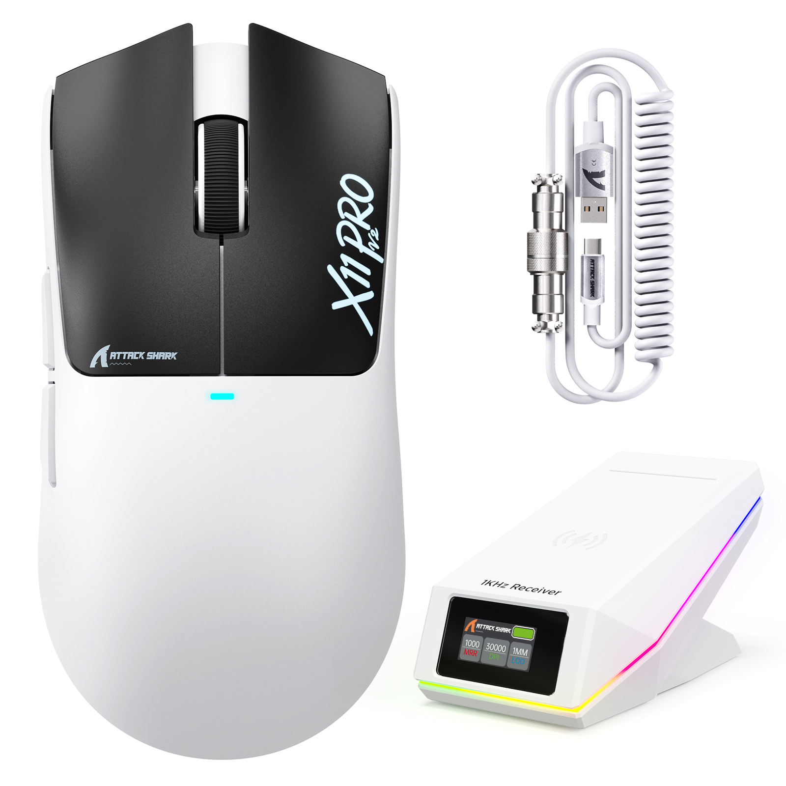 Souris de jeu sans fil ATTACK SHARK X11 PRO V2 avec écran TFT, station de charge et câble enroulé C06