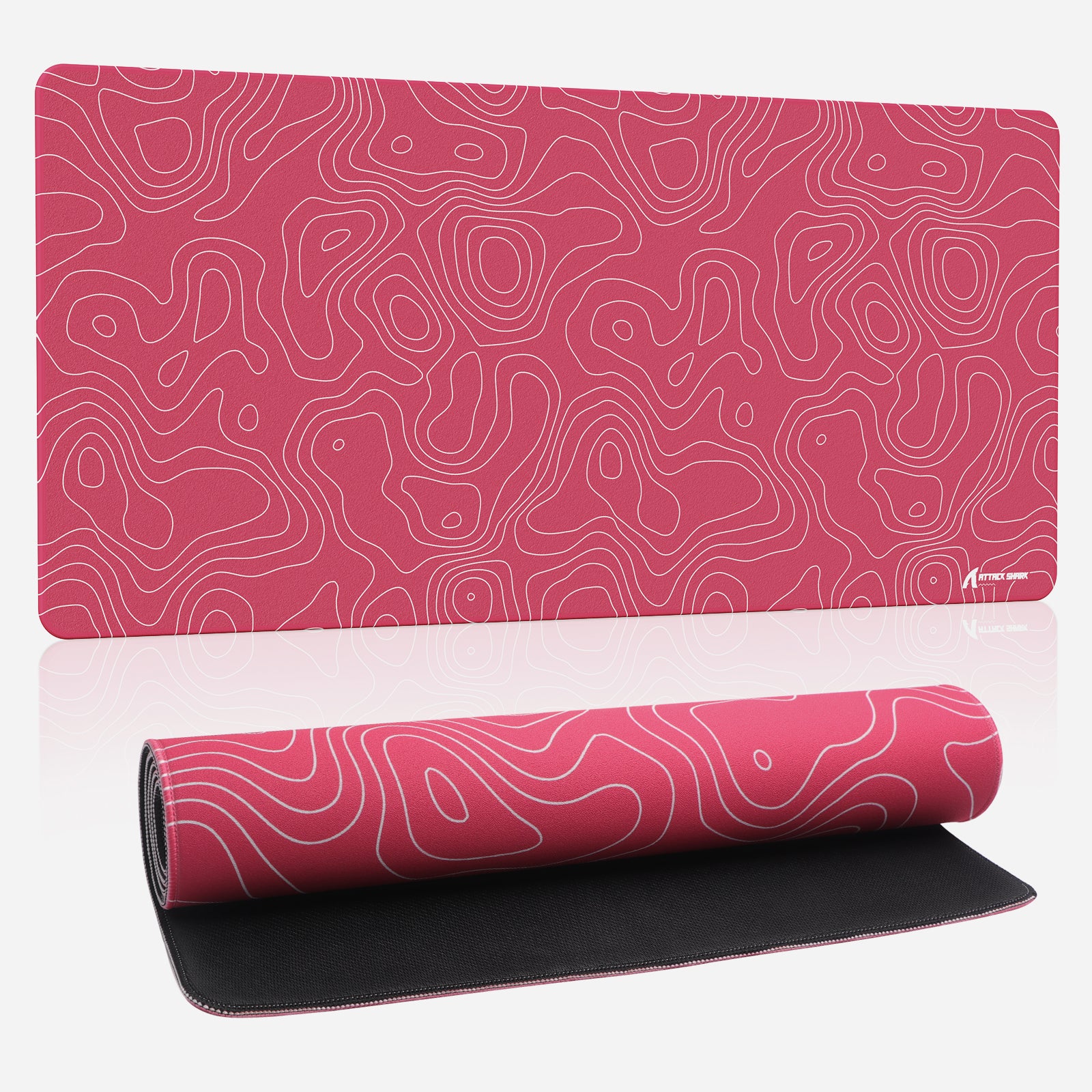 Pink ATTACK SHARK CM02PRO gaming mousepad with white contour pattern and black non-slip base