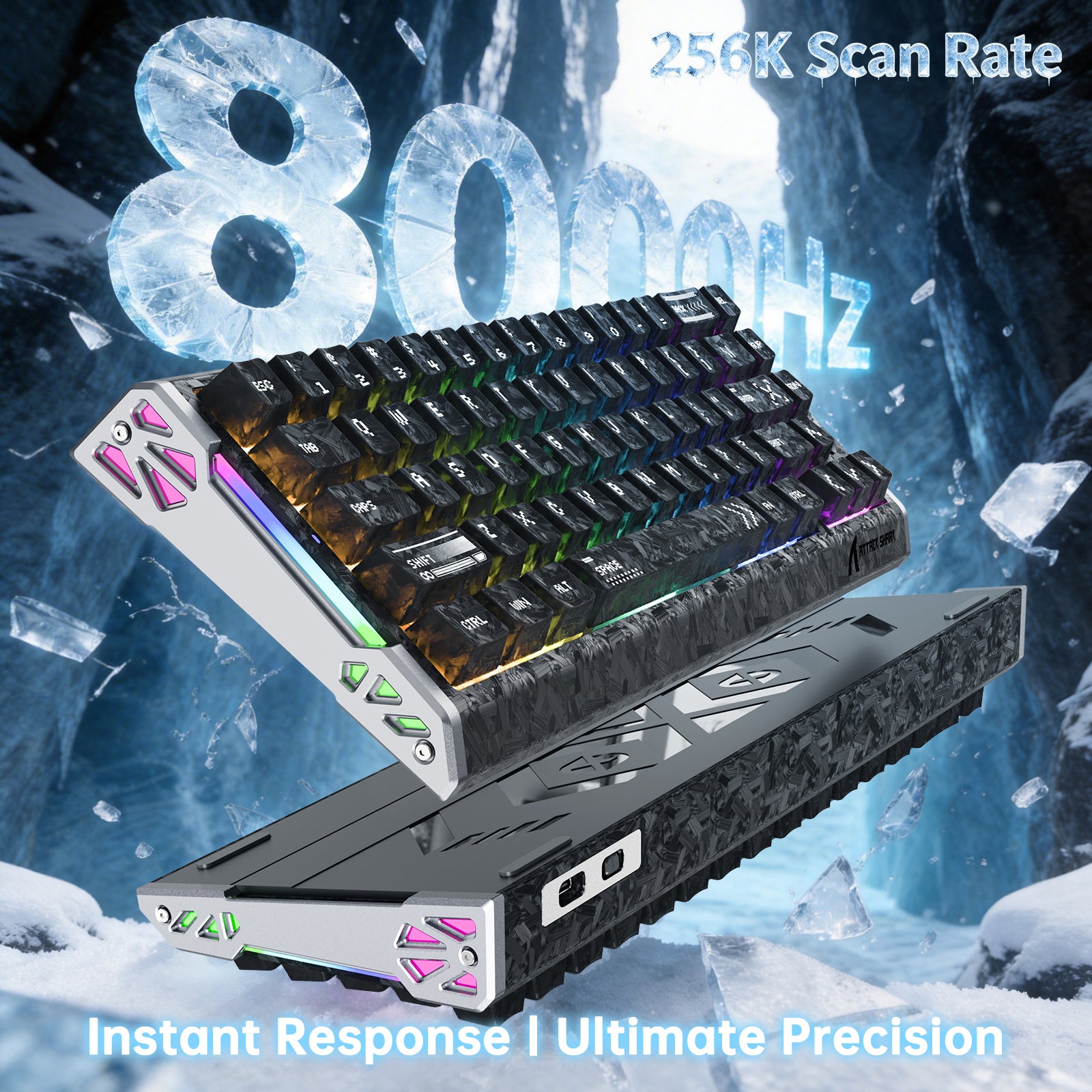 Clavier filaire à déclenchement rapide en fibre de carbone ATTACK SHARK R68 HE avec interrupteur magnétique et câble RGB en spirale C01 Ultra