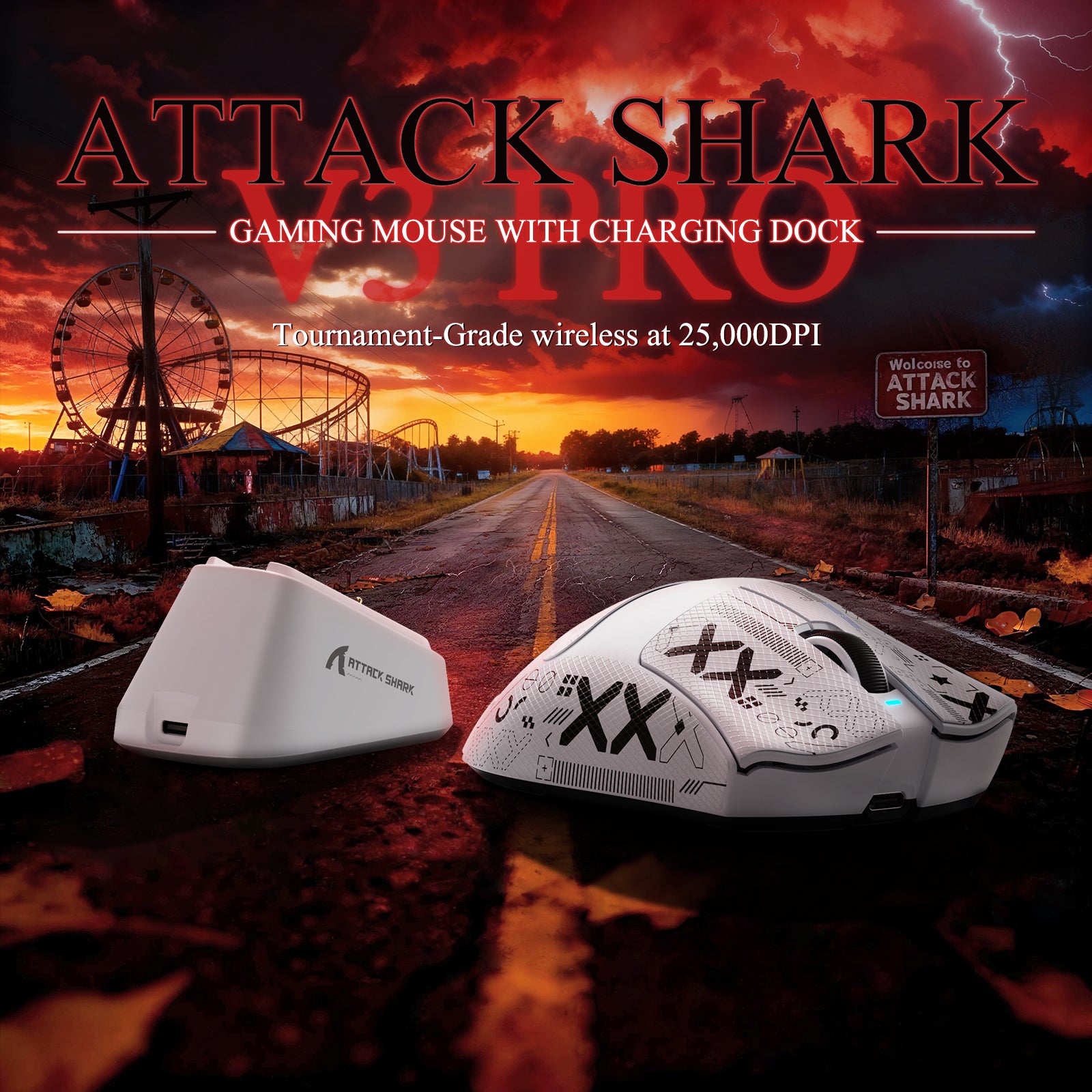 Souris de jeu tri-mode ultra-légère ATTACK SHARK V3PRO avec station de charge