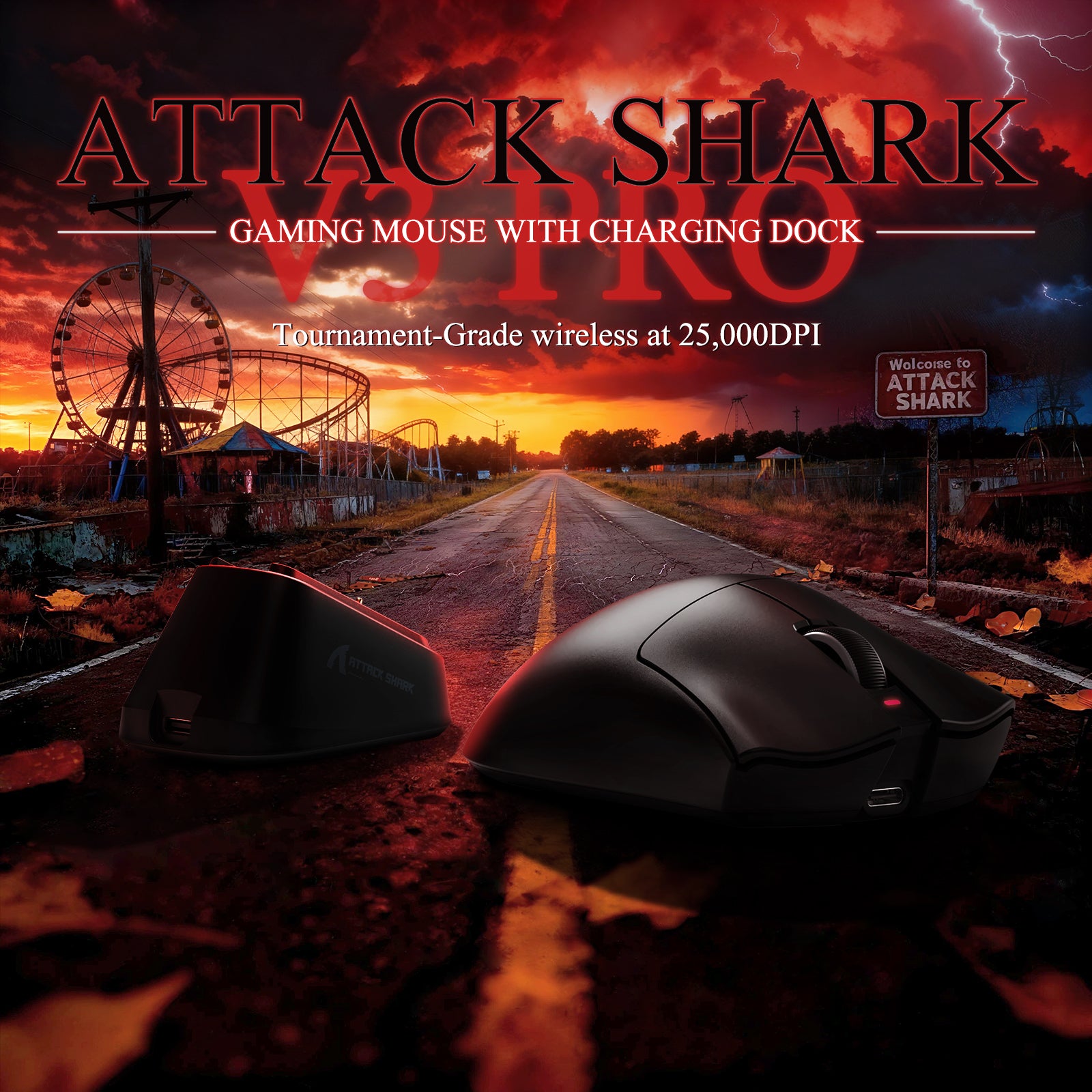 Souris de jeu tri-mode ultra-légère ATTACK SHARK V3PRO avec station de charge