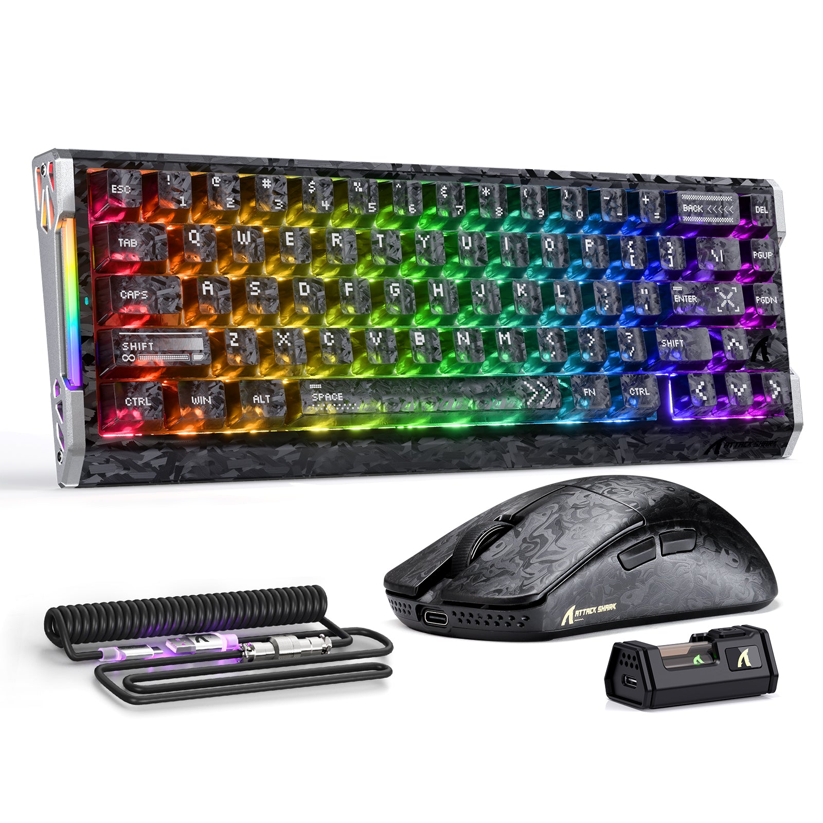 Pack gaming ATTACK SHARK R68 HE & R11 ULTRA en fibre de carbone avec câble enroulé Ultra C01