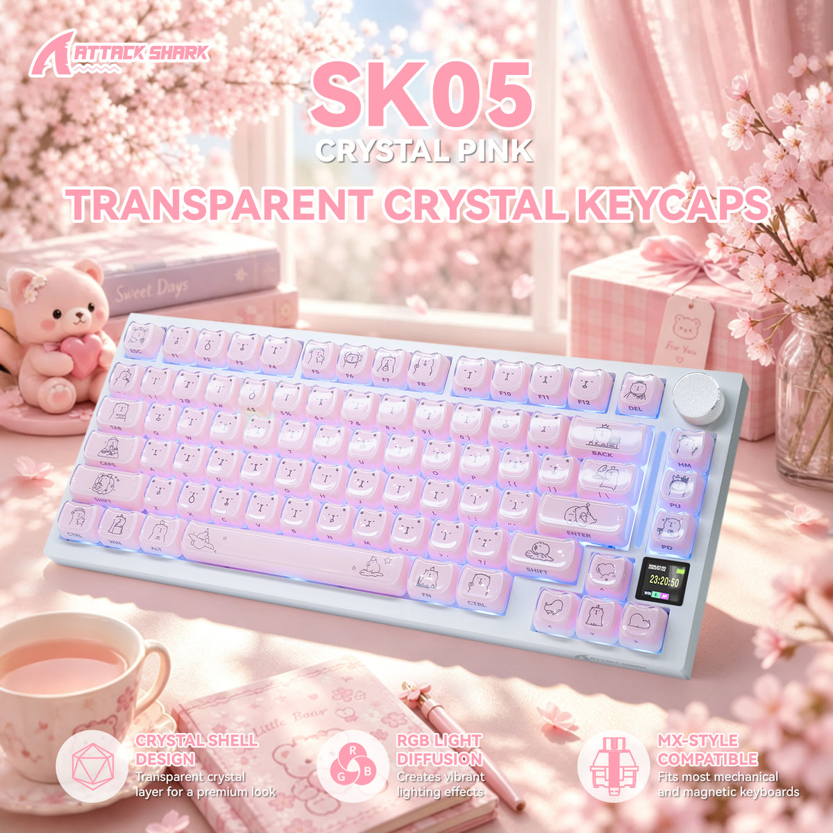 ATTACK SHARK SK05, 118/119 touches, touches en PBT, profil MOA, ANSI