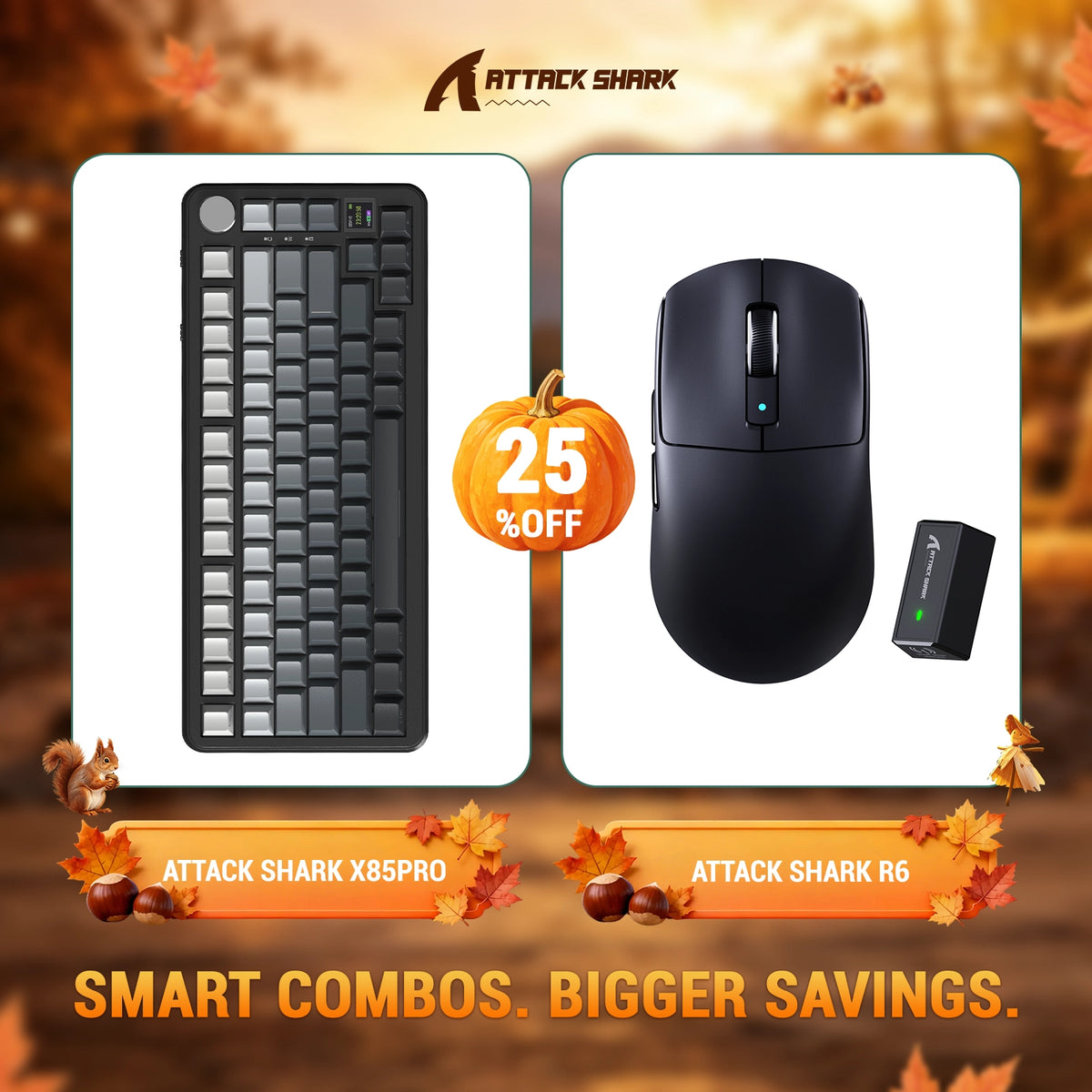 Ensemble clavier mécanique à joint ATTACK SHARK X85 PRO tri-mode + souris gaming sans fil R6