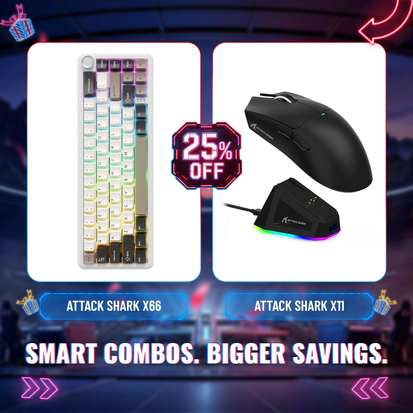 Pack clavier mécanique sans fil ATTACK SHARK X66 + souris de jeu sans fil X11