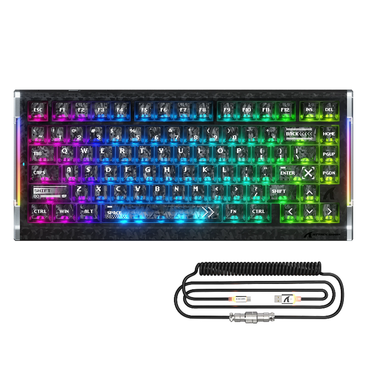 Clavier gaming filaire ATTACK SHARK R86 HE en fibre de carbone avec déclenchement rapide, switches magnétiques, câble spiralé RGB C01 ULTRA