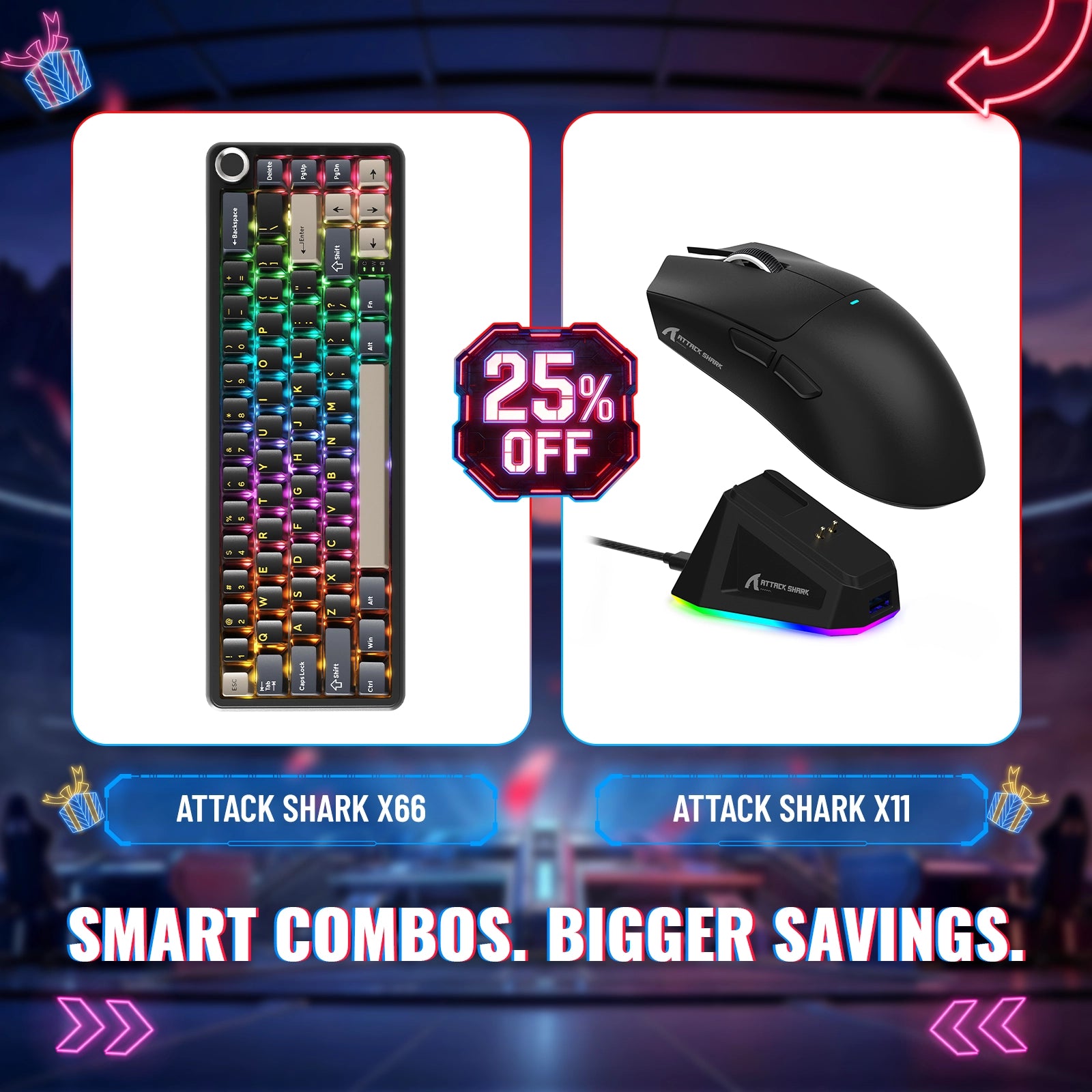 Pack clavier mécanique sans fil ATTACK SHARK X66 + souris de jeu sans fil X11