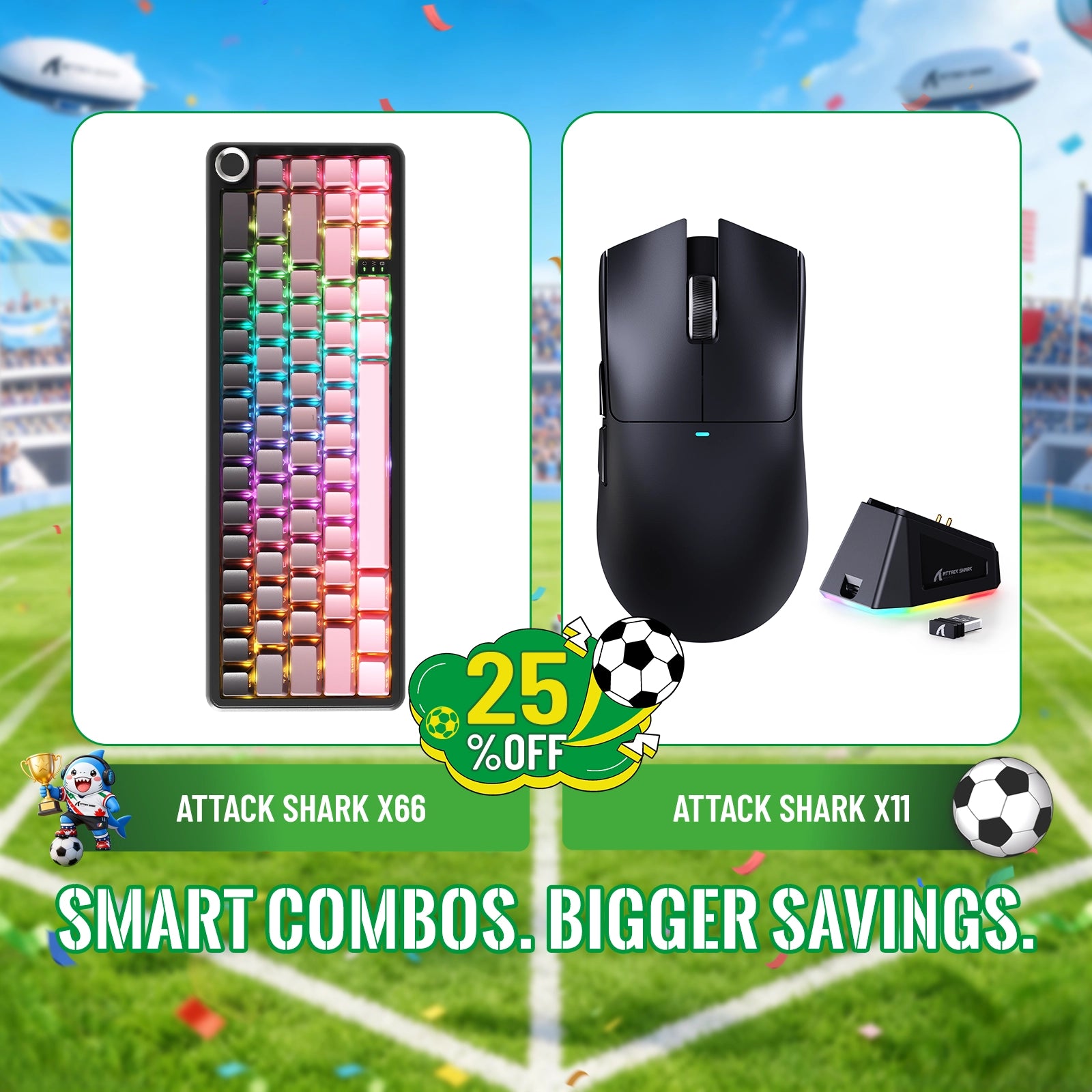 Pack clavier mécanique sans fil ATTACK SHARK X66 + souris gaming sans fil X11