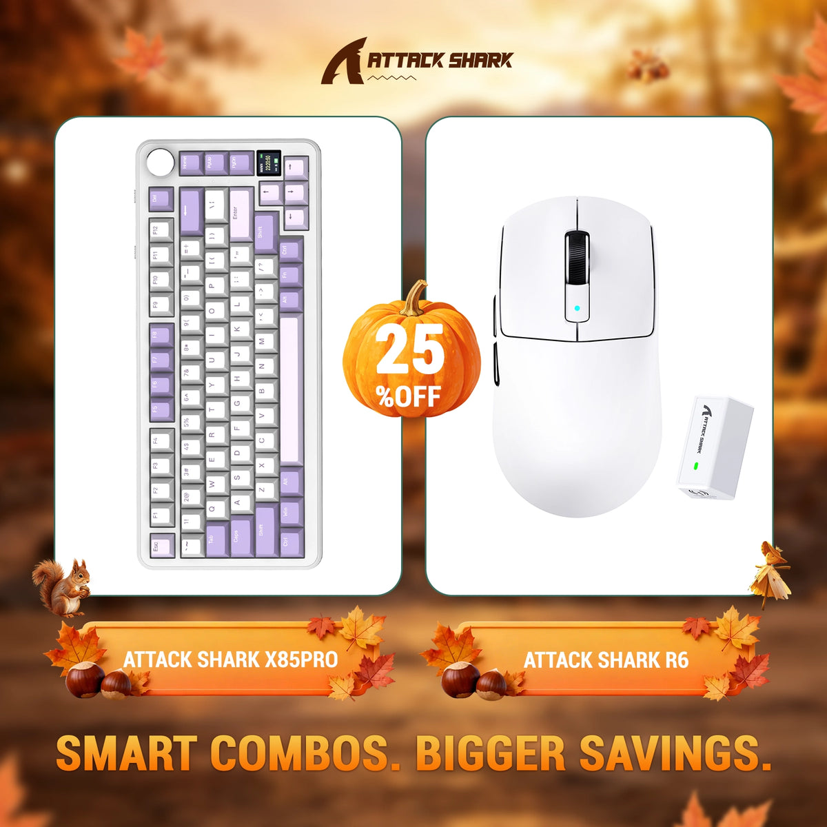 Ensemble clavier mécanique à joint ATTACK SHARK X85 PRO tri-mode + souris gaming sans fil R6