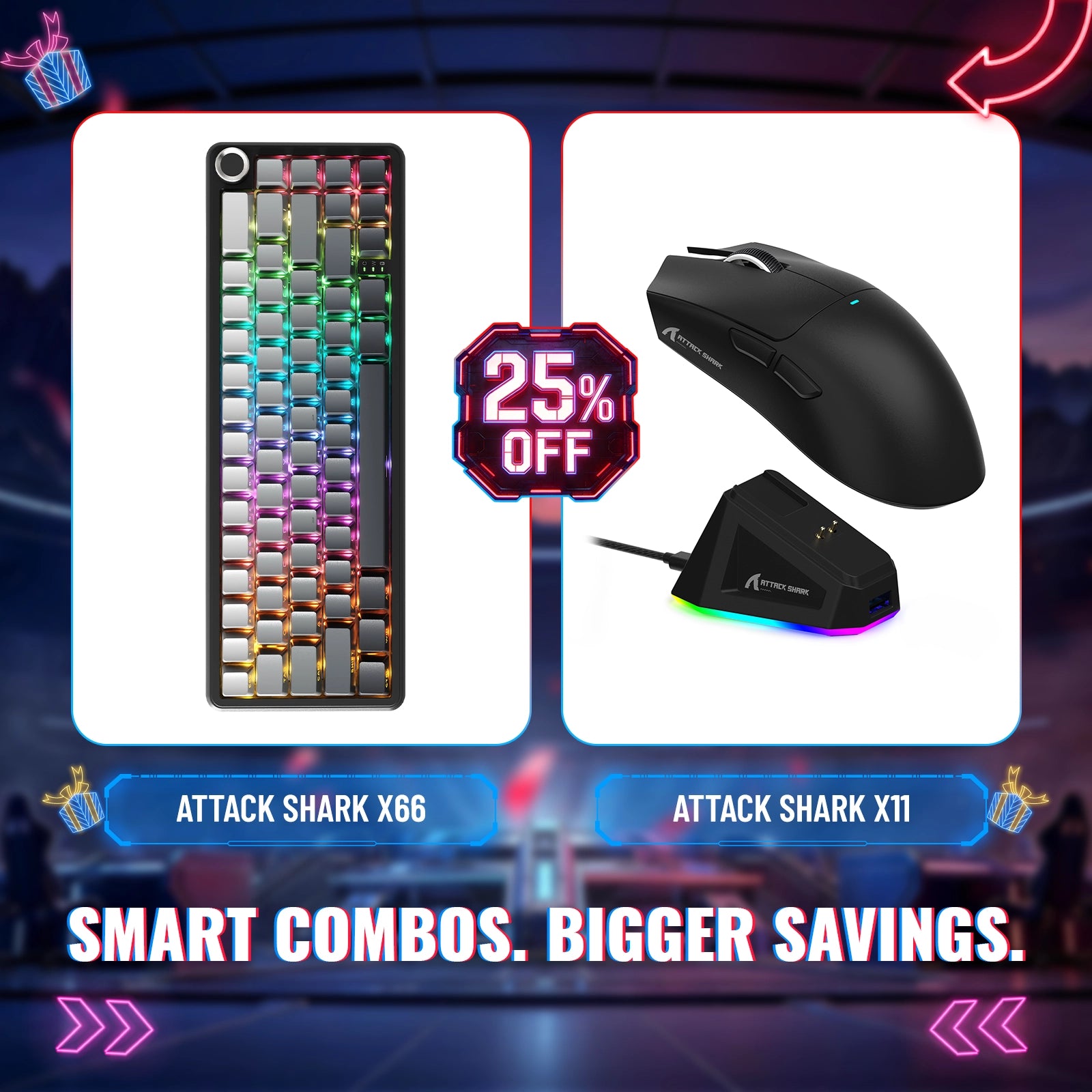 Pack clavier mécanique sans fil ATTACK SHARK X66 + souris de jeu sans fil X11