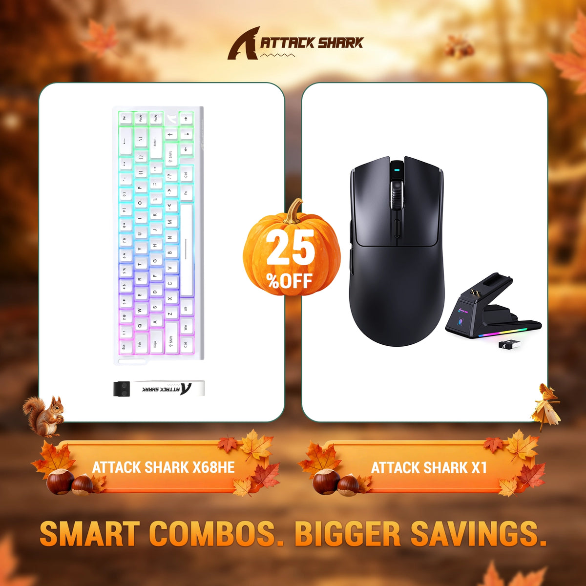 Pack clavier à déclenchement rapide ATTACK SHARK X68HE + souris gaming sans fil X1