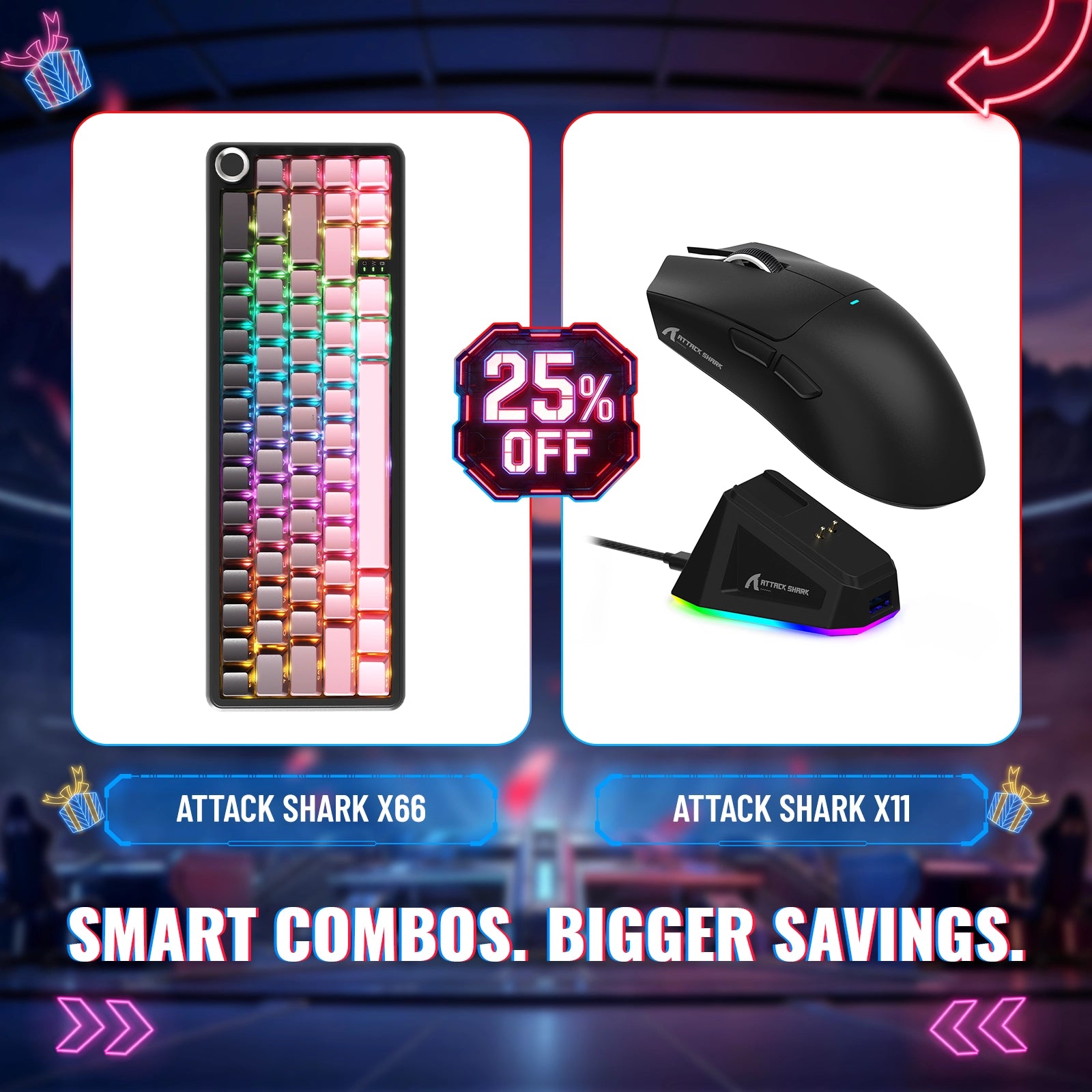 Pack clavier mécanique sans fil ATTACK SHARK X66 + souris de jeu sans fil X11