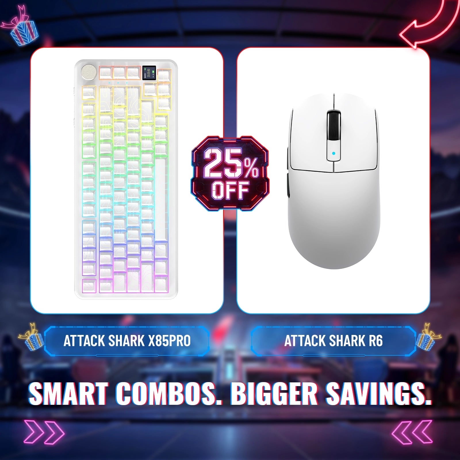 Pack clavier mécanique trimode ATTACK SHARK X85PRO + souris de jeu sans fil R6