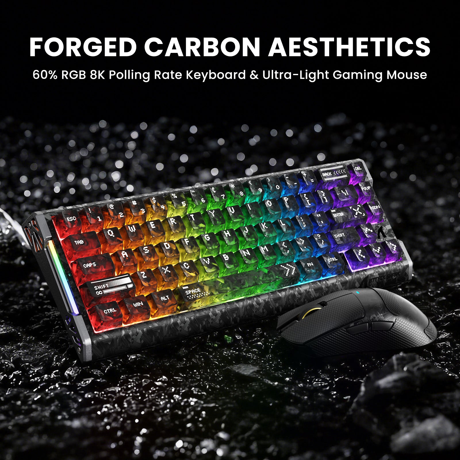 Pack gaming ATTACK SHARK R68 HE & X11 ULTRA en fibre de carbone avec câble enroulé Ultra C01