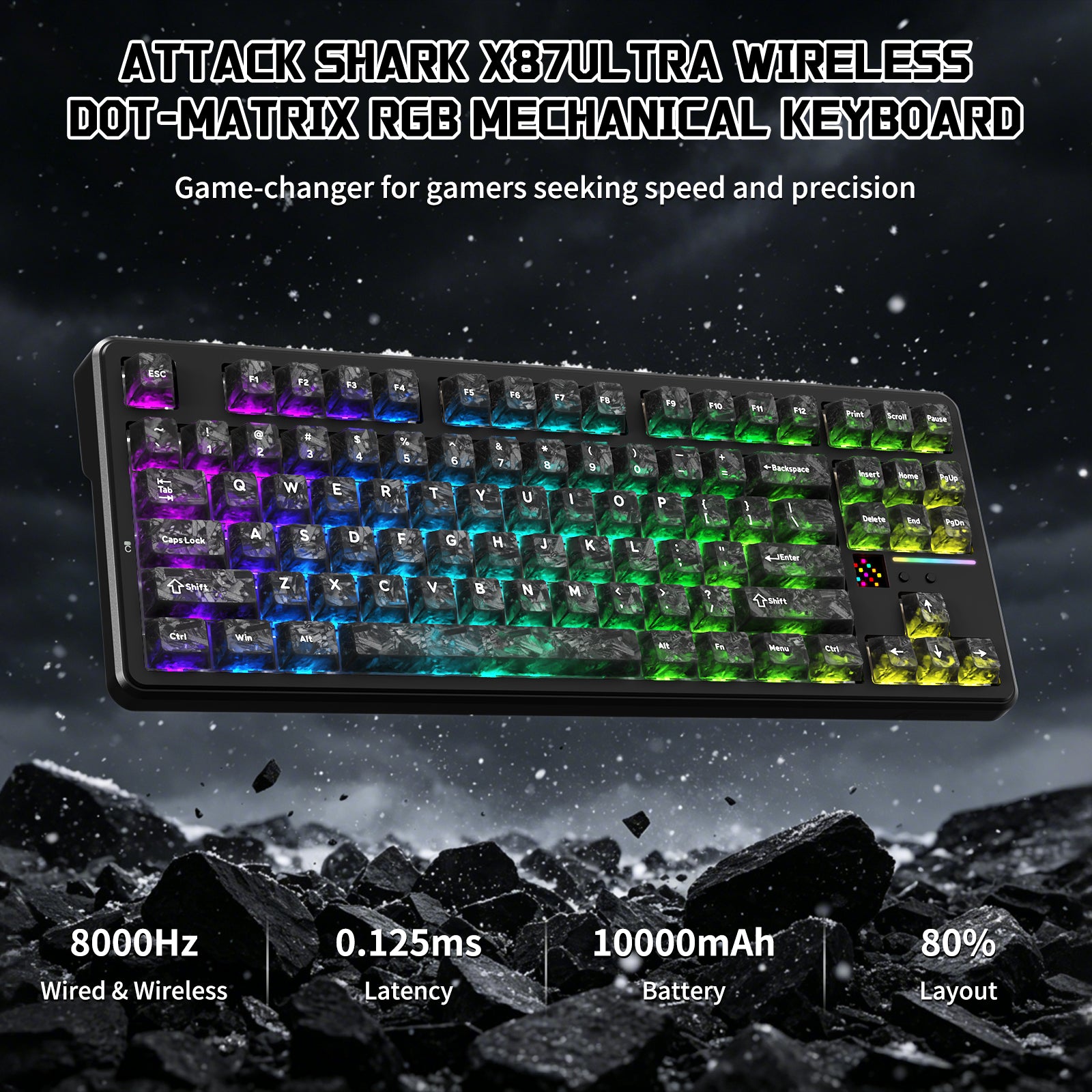 Clavier Mécanique Sans Fil ATTACK SHARK X87 ULTRA avec Récepteur Sans Fil 8K