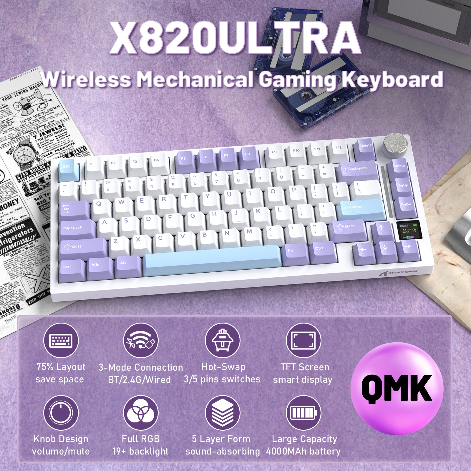 Clavier mécanique ATTACK SHARK X820ULTRA avec câble en spirale C01ULTRA