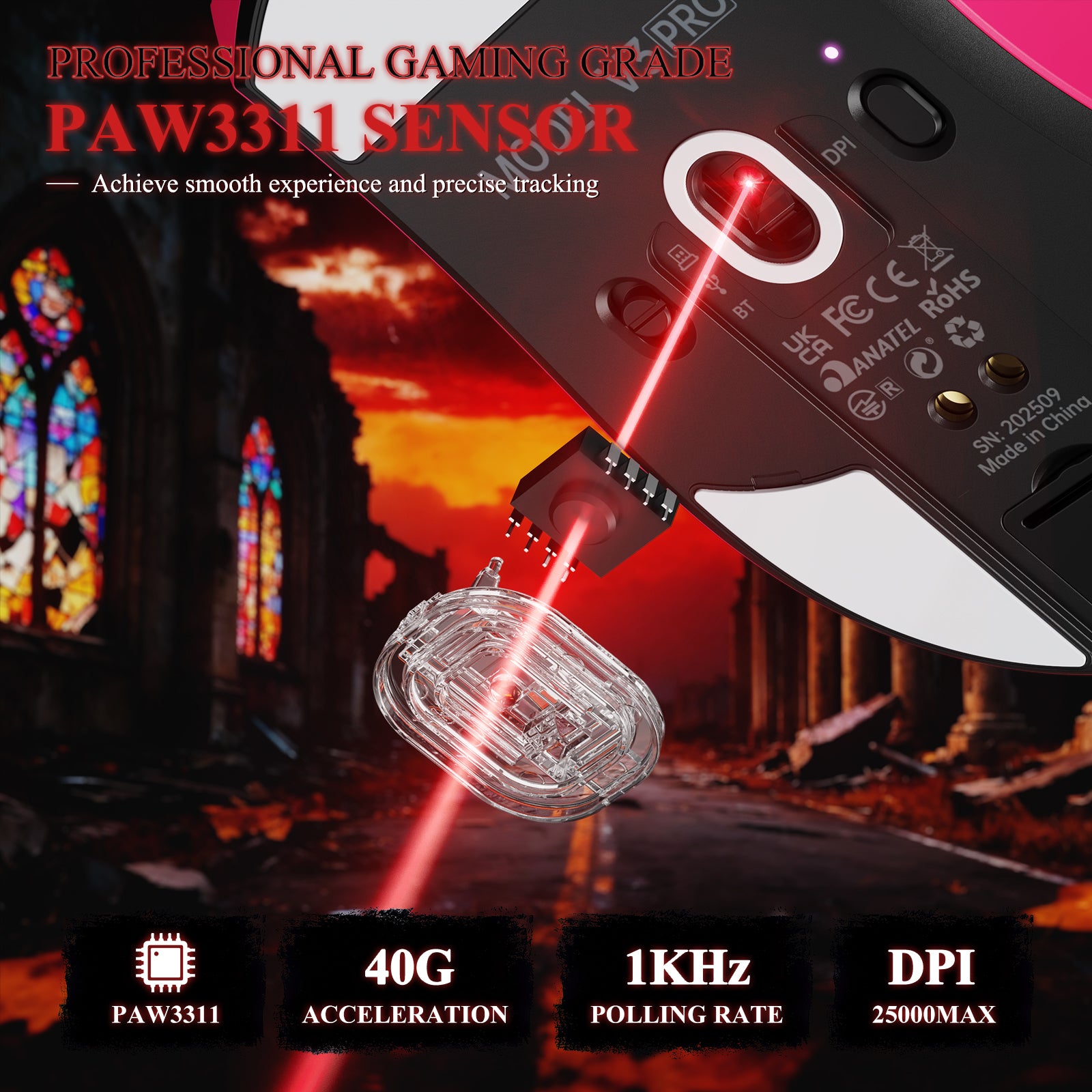 Souris de jeu tri-mode ultra-légère ATTACK SHARK V3PRO avec station de charge