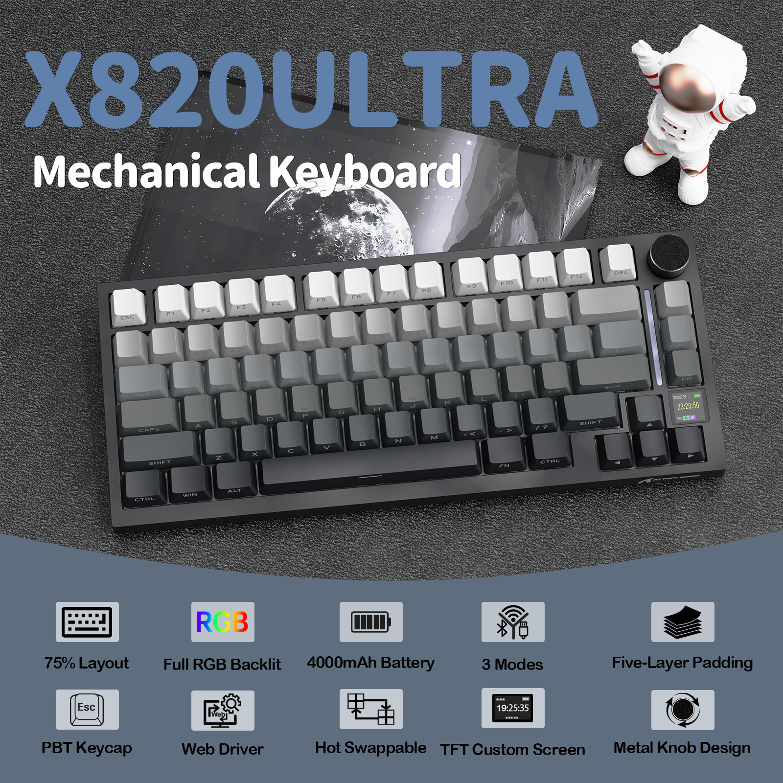 Clavier mécanique à joint torique tri-mode ATTACK SHARK X820Ultra