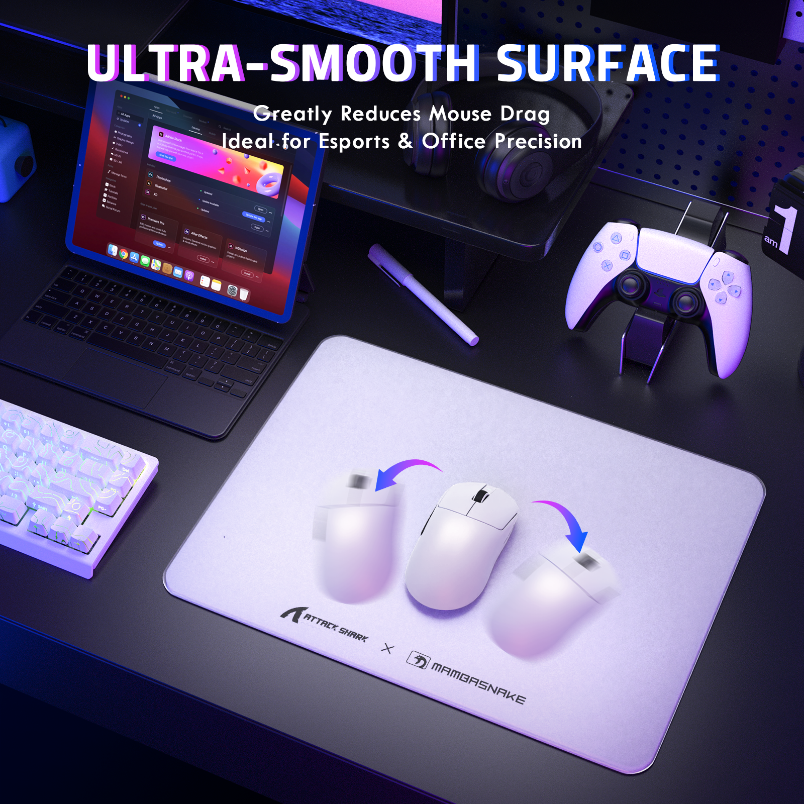 Tapis de souris gaming en verre trempé ATTACK SHARK CM05
