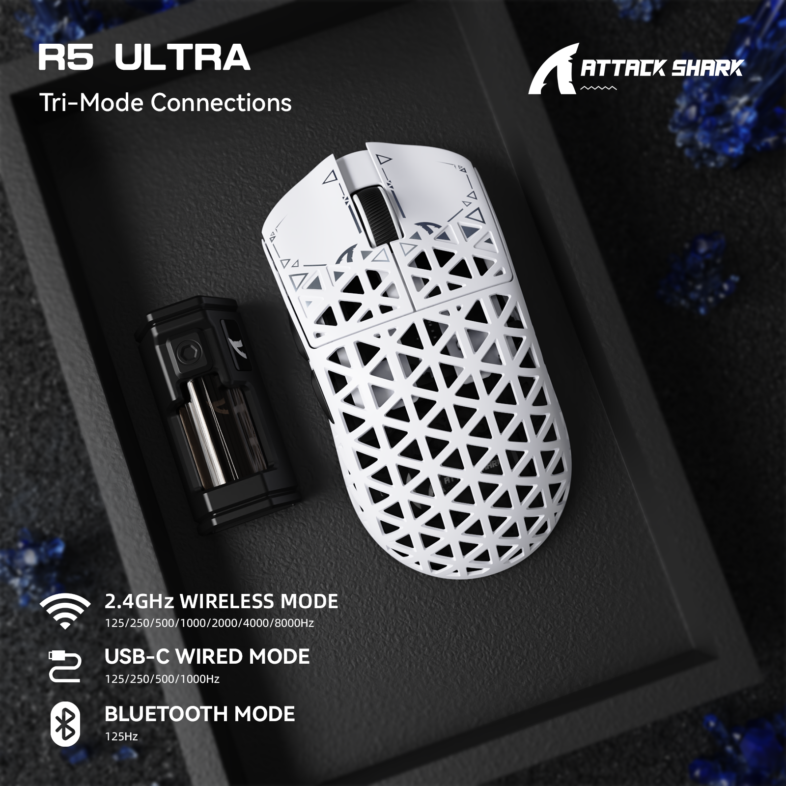 ATTACK SHARK R5 Ultra Wireless Gaming Mouse - Tri-Mode Connections