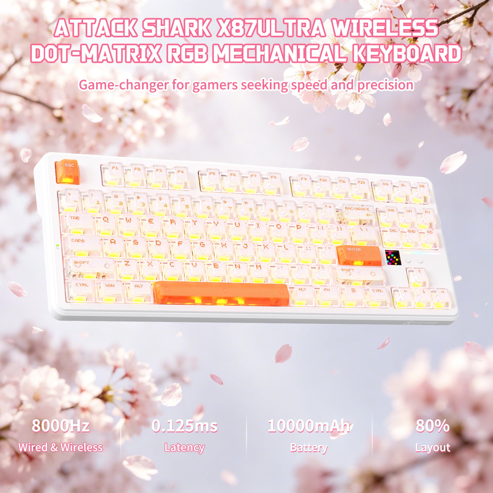 Clavier Mécanique Sans Fil ATTACK SHARK X87 ULTRA avec Récepteur Sans Fil 8K