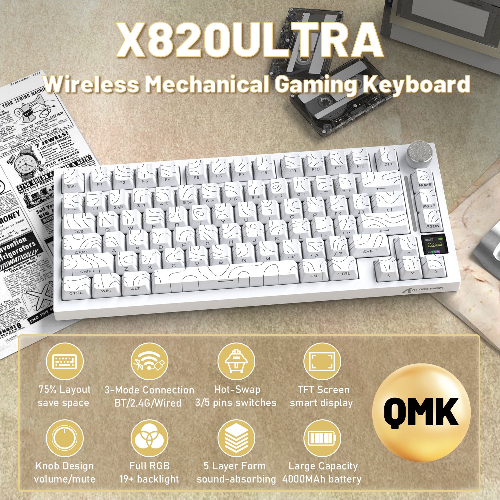 Clavier mécanique ATTACK SHARK X820ULTRA avec câble en spirale C01ULTRA