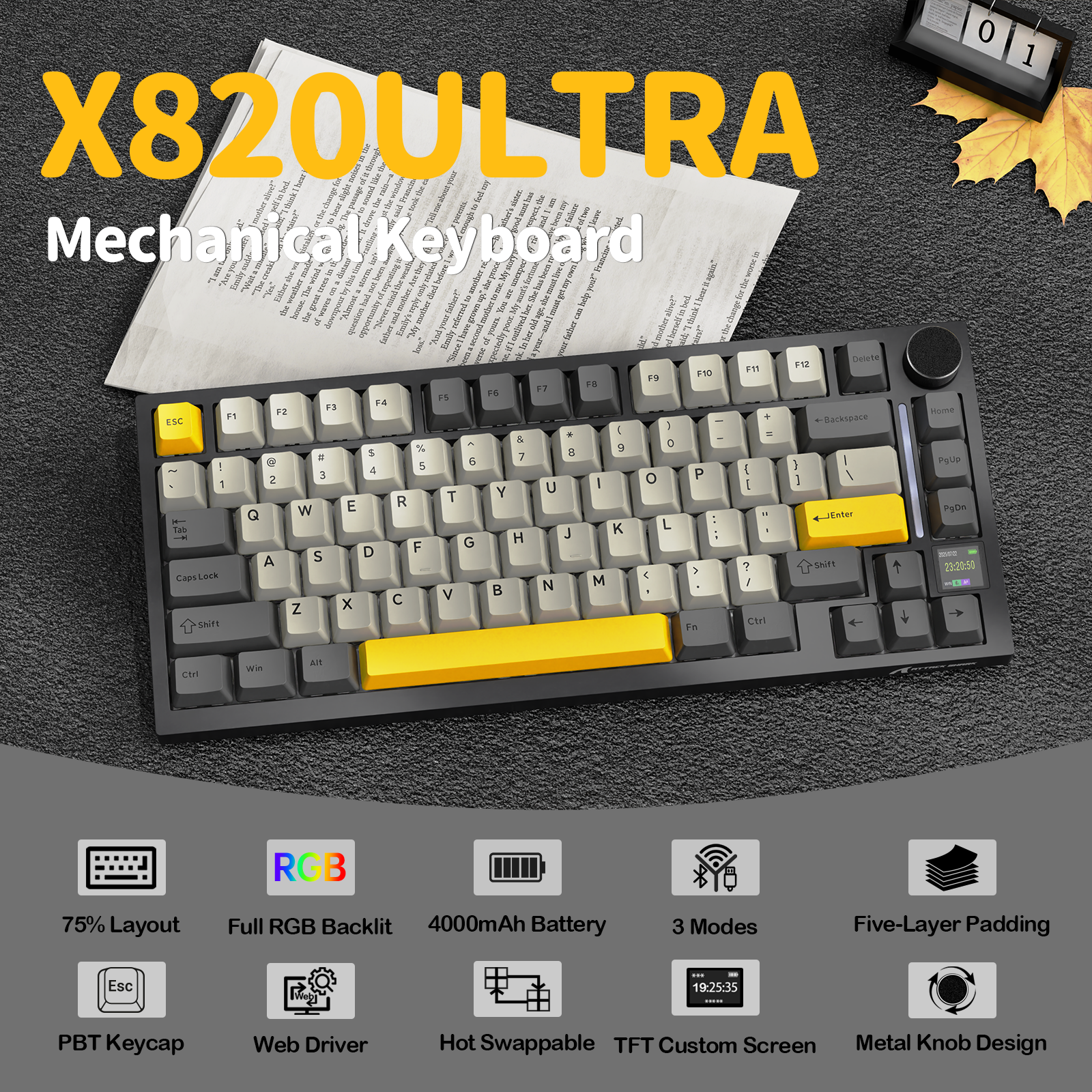Clavier mécanique à joint torique tri-mode ATTACK SHARK X820Ultra