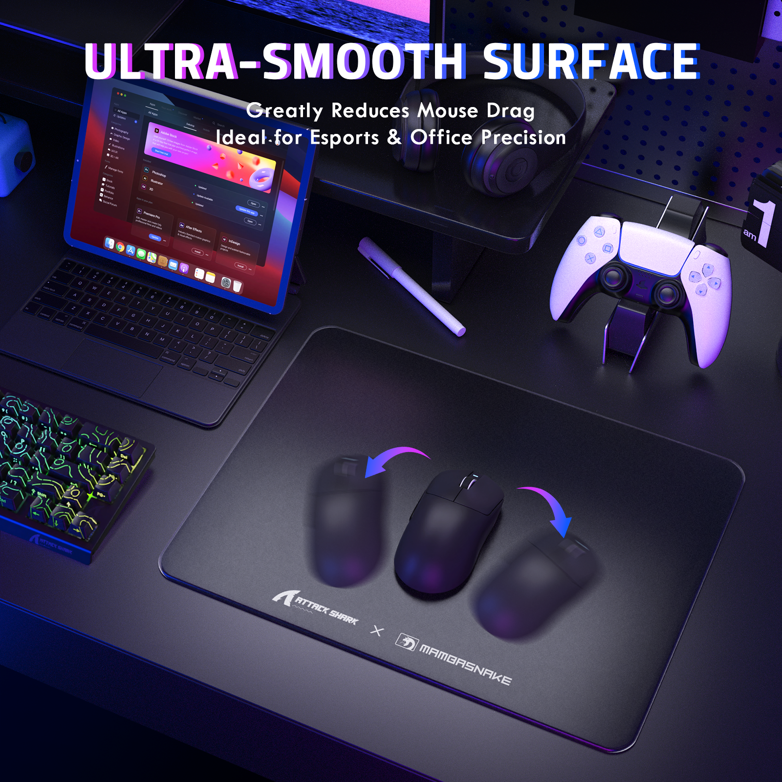 Tapis de souris gaming en verre trempé ATTACK SHARK CM05