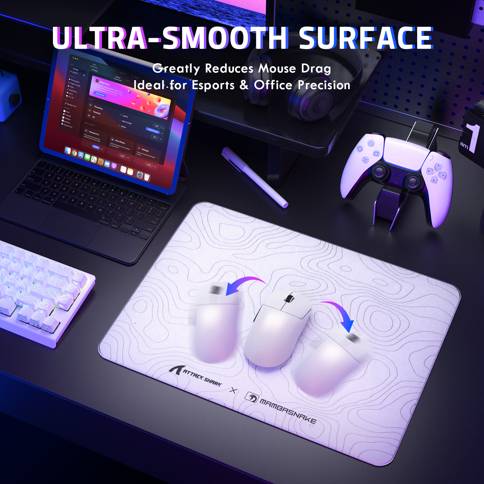 Tapis de souris gaming en verre trempé ATTACK SHARK CM05