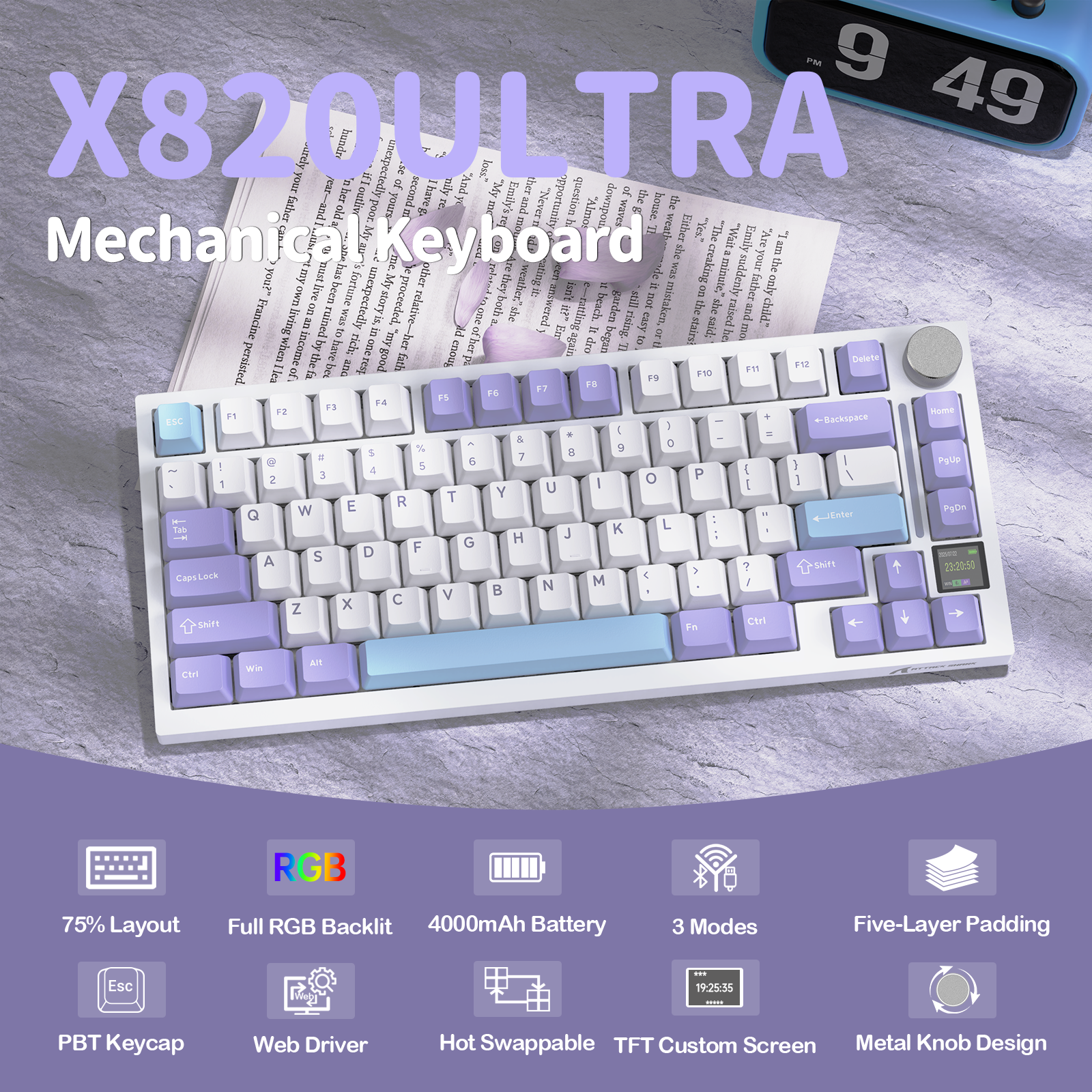 Clavier mécanique à joint torique tri-mode ATTACK SHARK X820Ultra