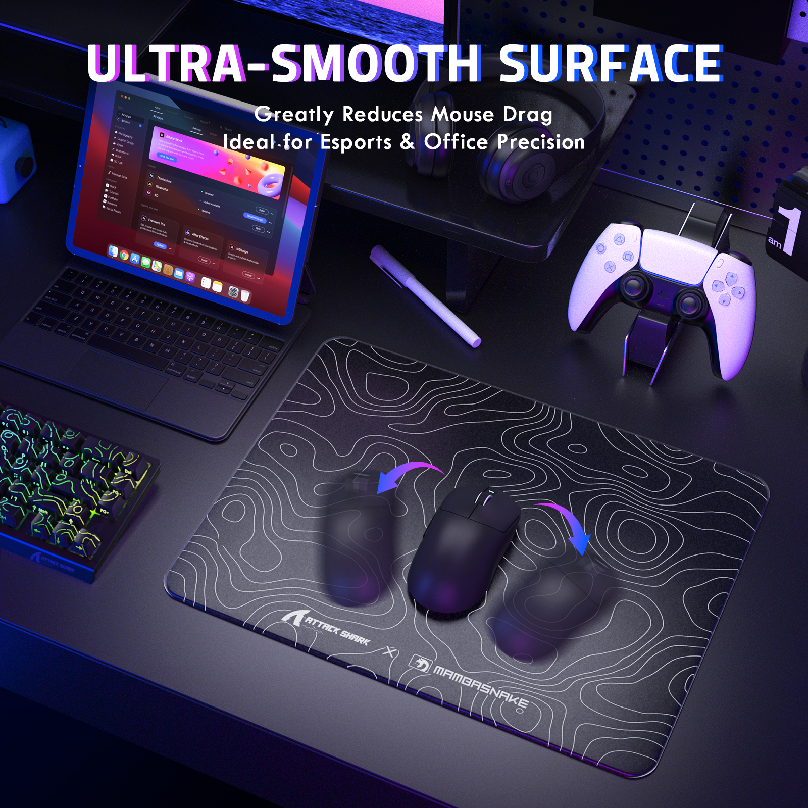 Tapis de souris gaming en verre trempé ATTACK SHARK CM05