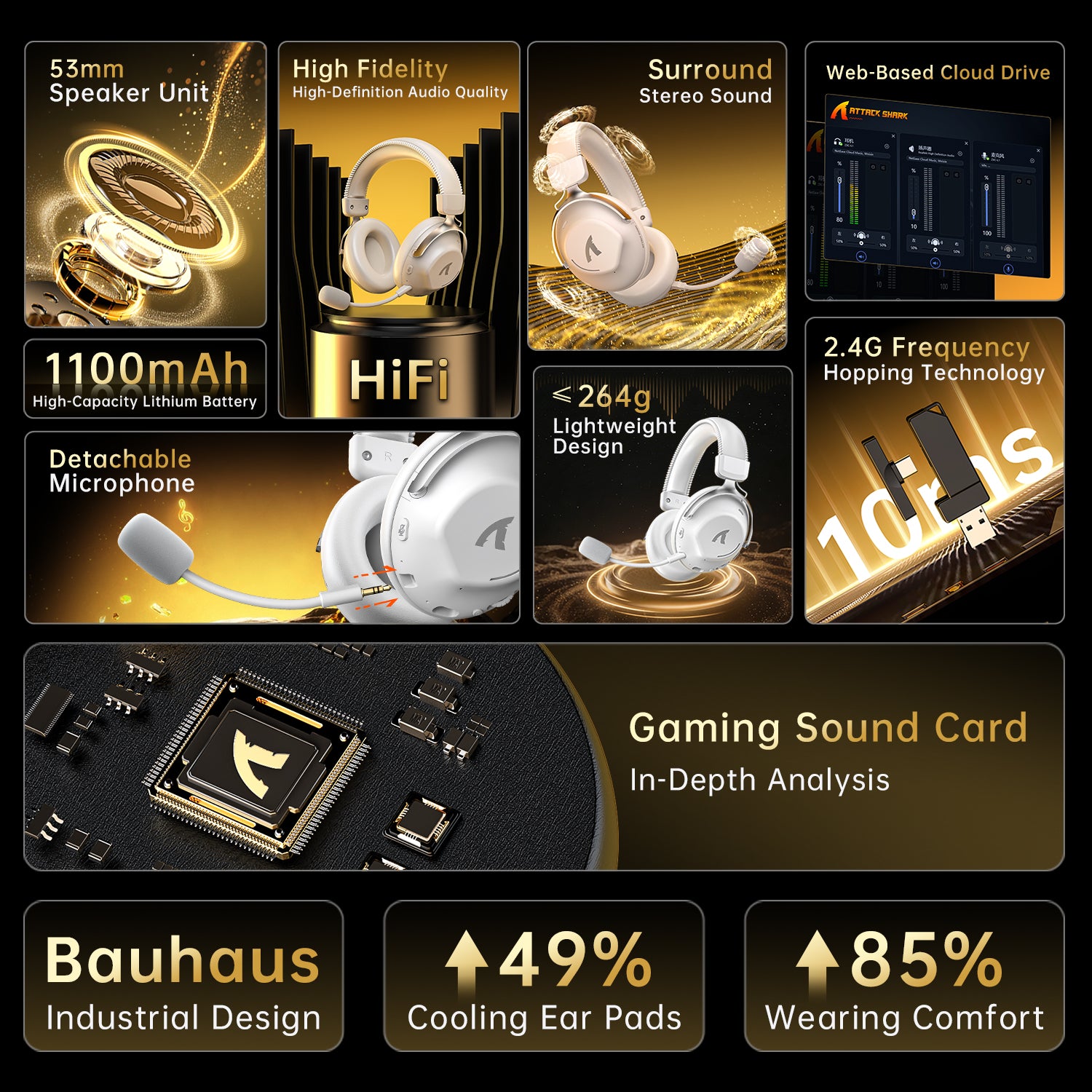 Casque de jeu sans fil ATTACK SHARK L50PRO à connexion tri-mode