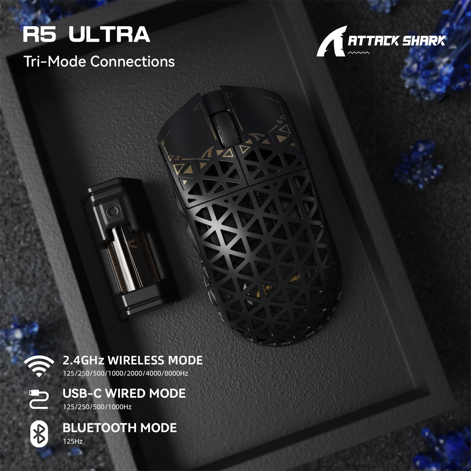 ATTACK SHARK R5 Ultra Tri-Mode Wireless Gaming Mouse